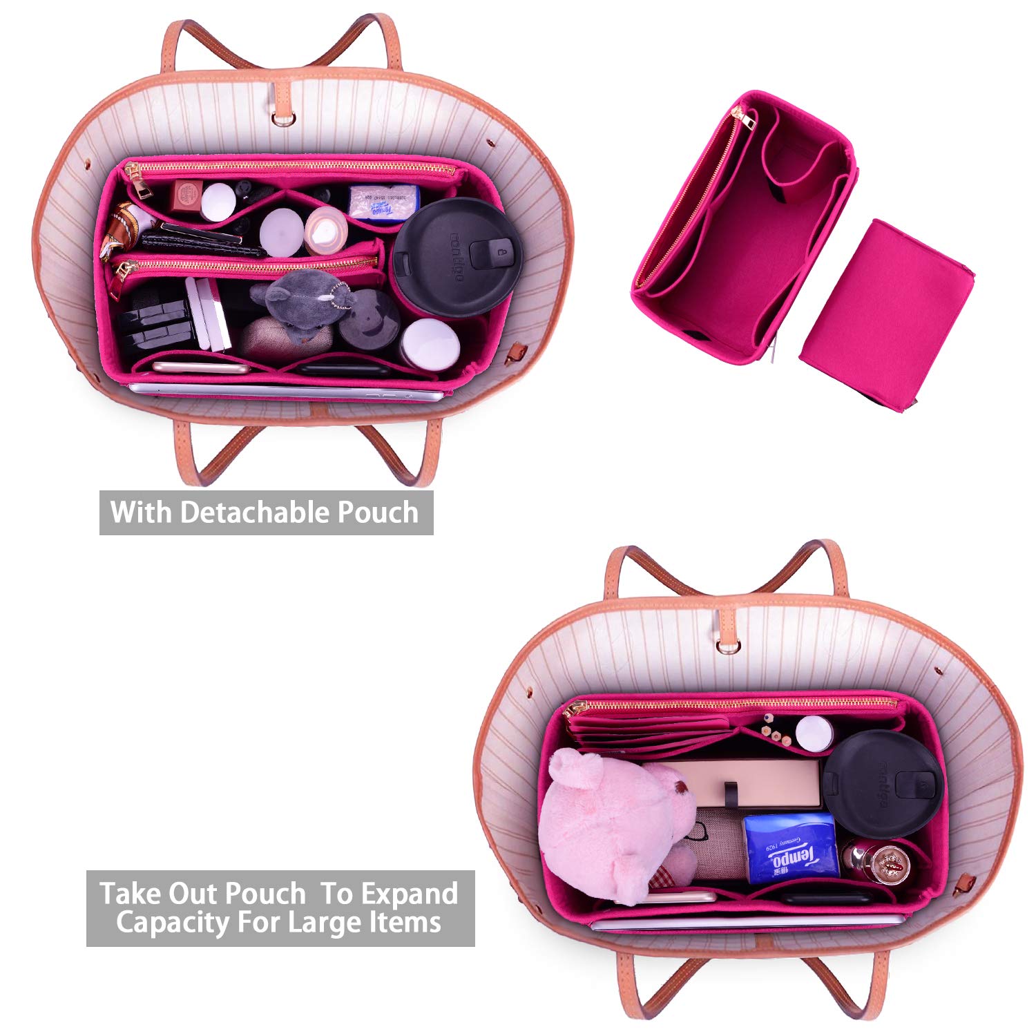 ZTUJO Felt Purse Organizer Insert for Louis Vuitton Speedy, Neverfull, Graceful & Tote Bags - Handbag Shaper & Storage Solution for Travel, Work & Daily Use