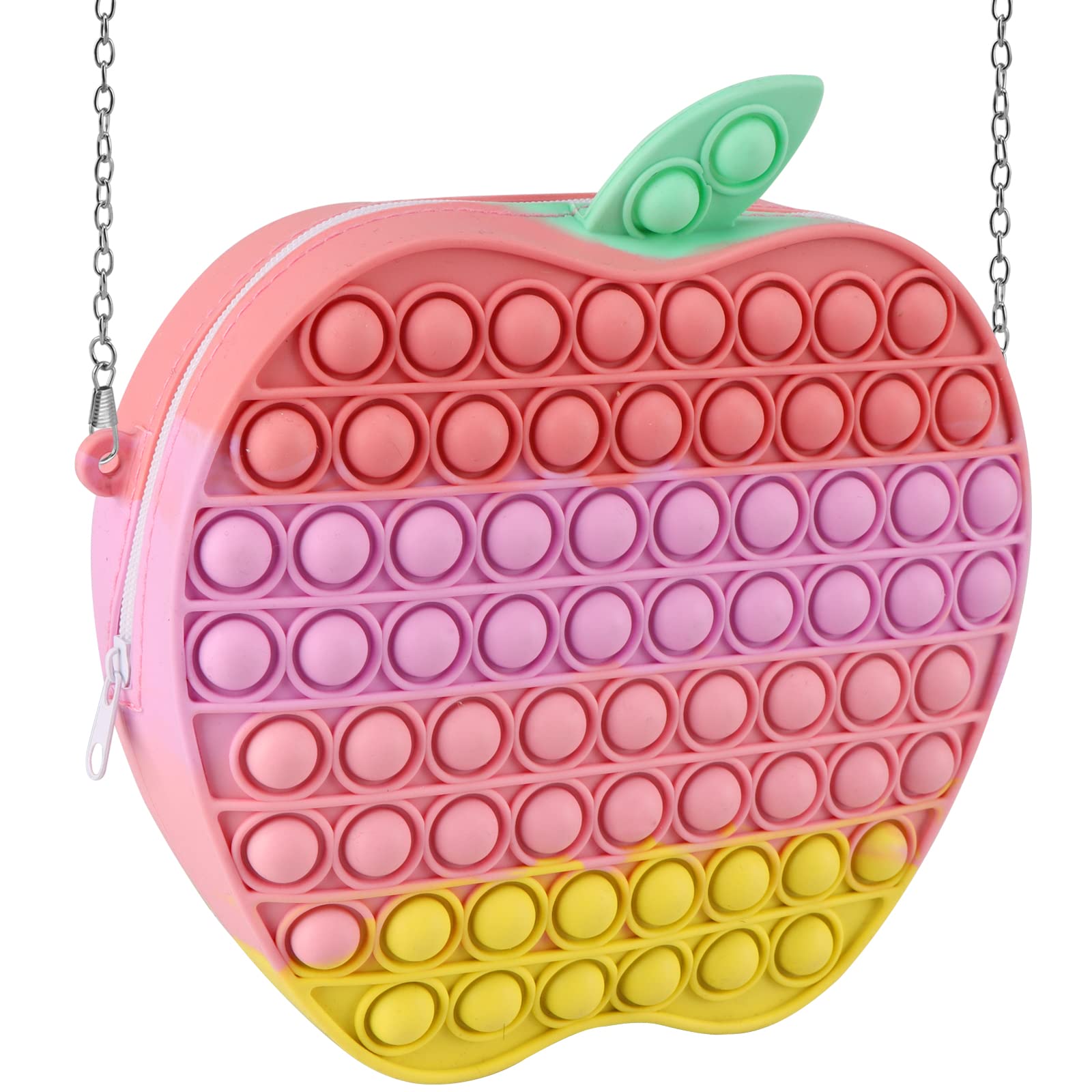 **Apple-Shaped Silicone Pop Fidget Wallet for Girls - Crossbody Shoulder Bag with Sensory Bubble Popper, Mini Kids Wallet for School & Stress Relief - Perfect for School Supplies, Travel & Sensory Play**