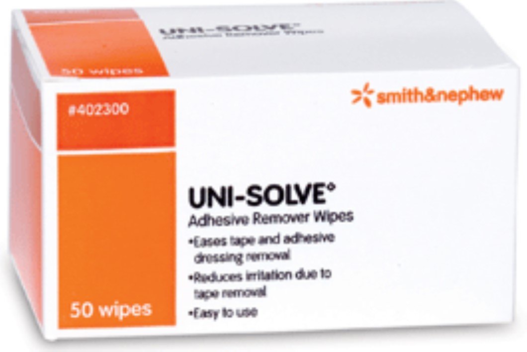 Uni-Solve Adhesive Remover Wipes - 50 Count Per Box (Pack of 3) - Gentle Sticker & Bandage Residue Remover for Skin - Perfect for Tattoo Aftercare, Medical Tape Removal & First Aid Kits