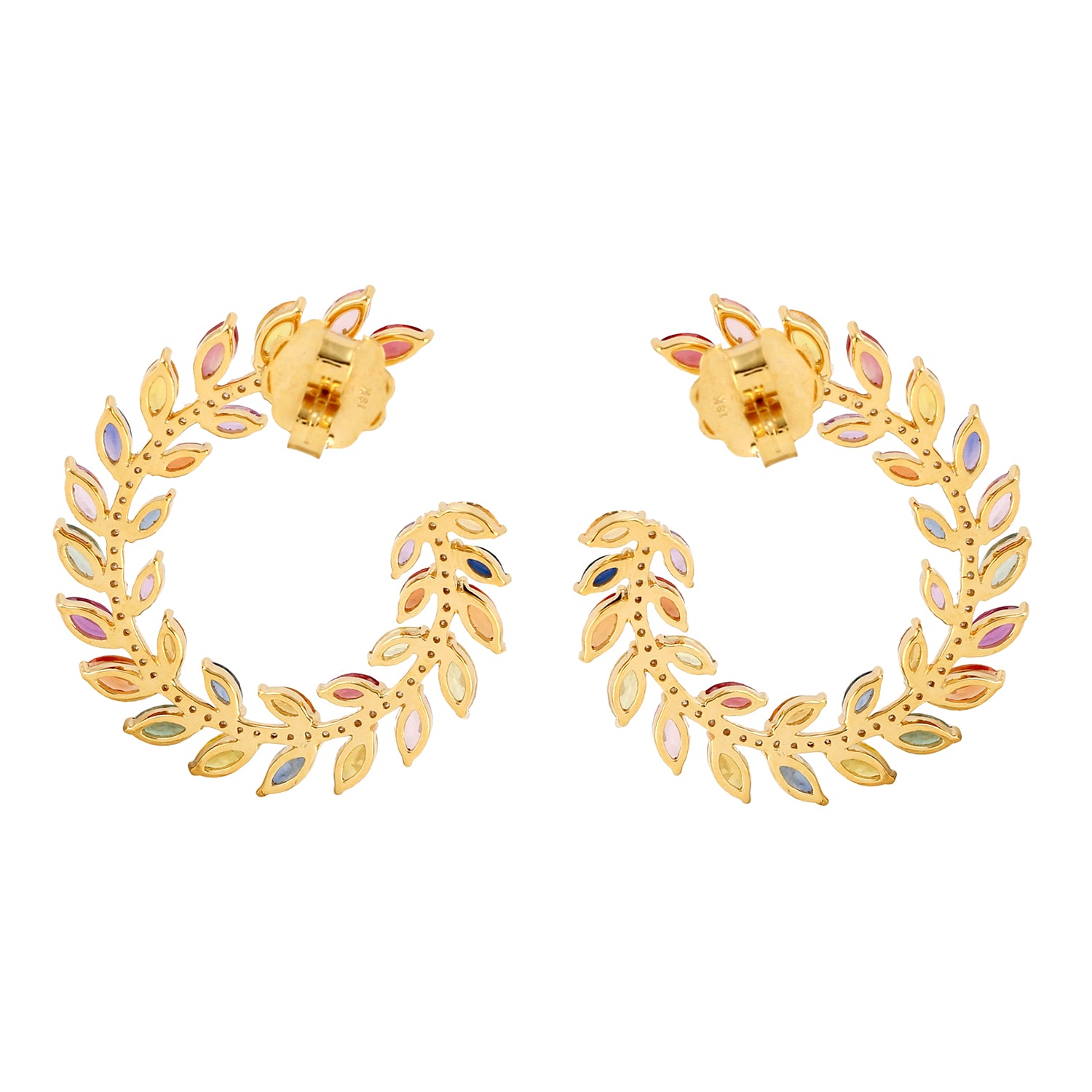 Marquise Cut Multicolor Sapphire Pave Diamond Open Hoop Earrings in 14K Gold - Elegant Jewelry for Weddings, Parties & Special Occasions