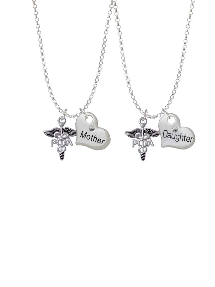 Delight Jewelry Silvertone Caduceus Mother Daughter Heart Necklace Set - 2 Pcs (19