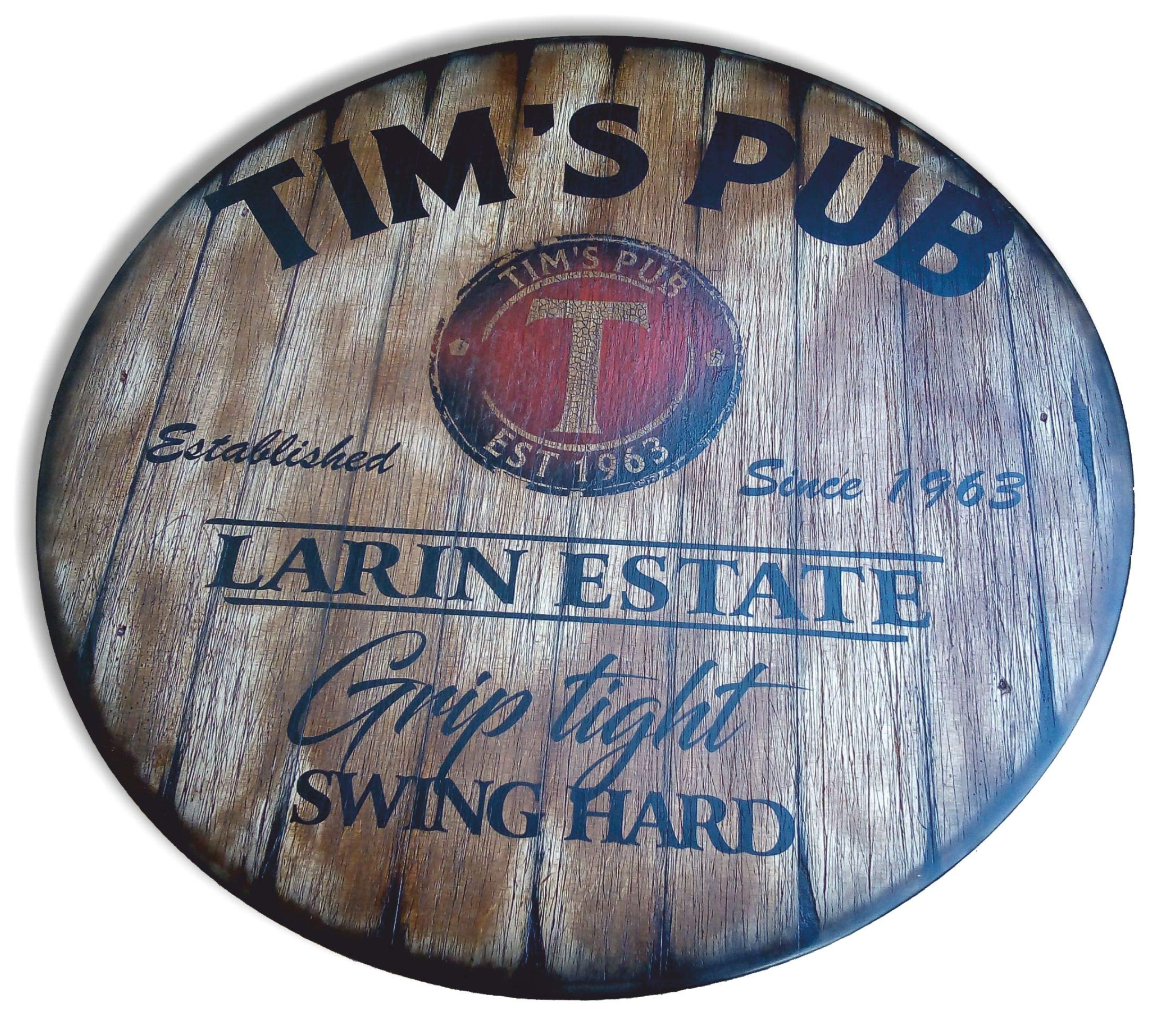 Personalized Wooden Table Top from Whiskey & Wine Barrel Lids - Custom Rustic Home Bar Furniture for Men (16/20/24/30/36/40/42/46 Inch) - Perfect for Man Caves, Living Rooms & Unique Gift Ideas