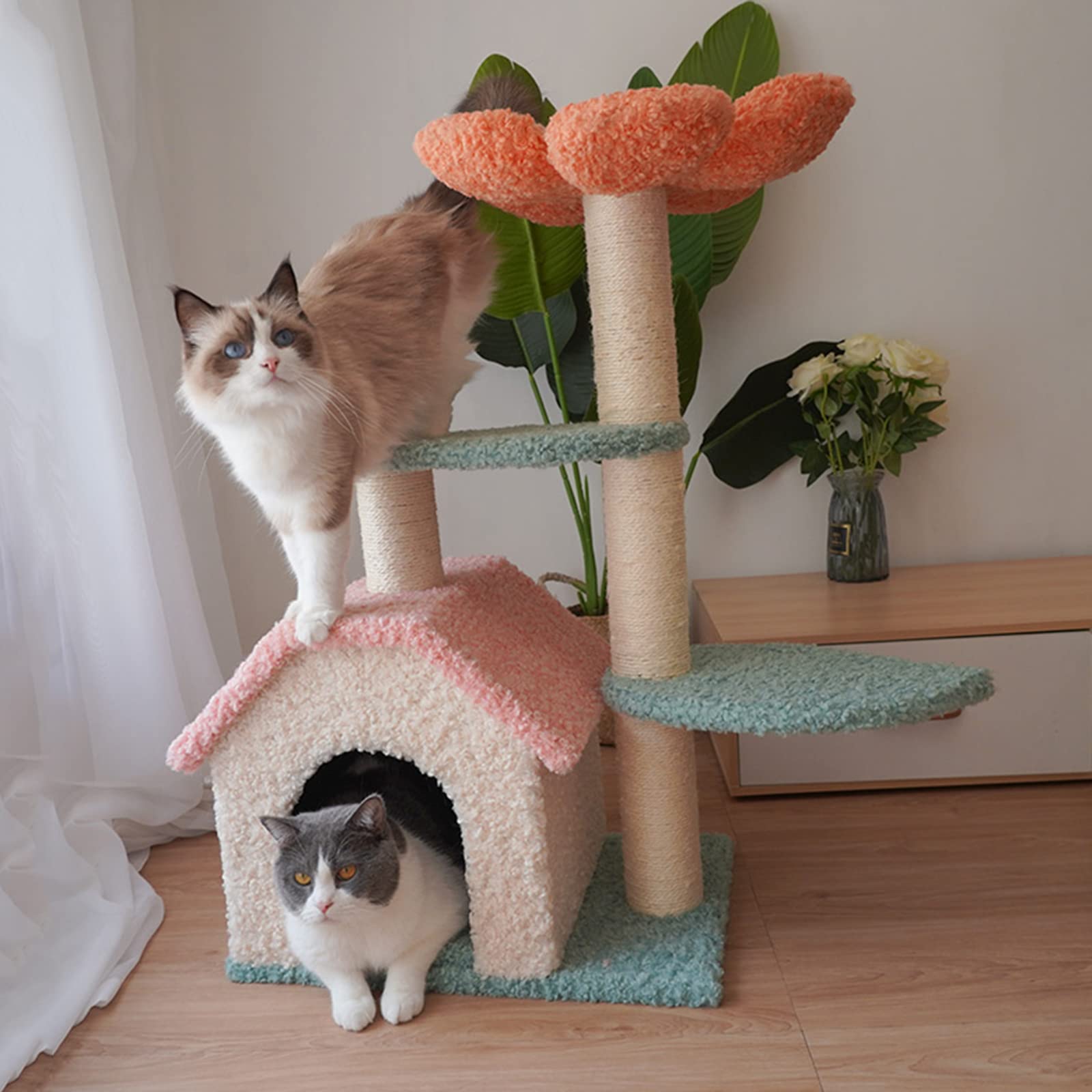 LFFH Flower Shaped Cat Tower - Double Layer Cat Condo with Sisal Scratching Post, Climbing Frame & Cozy Cat House for Kittens & Adult Cats | Perfect for Indoor Play, Exercise & Relaxation in Living Room or Bedroom