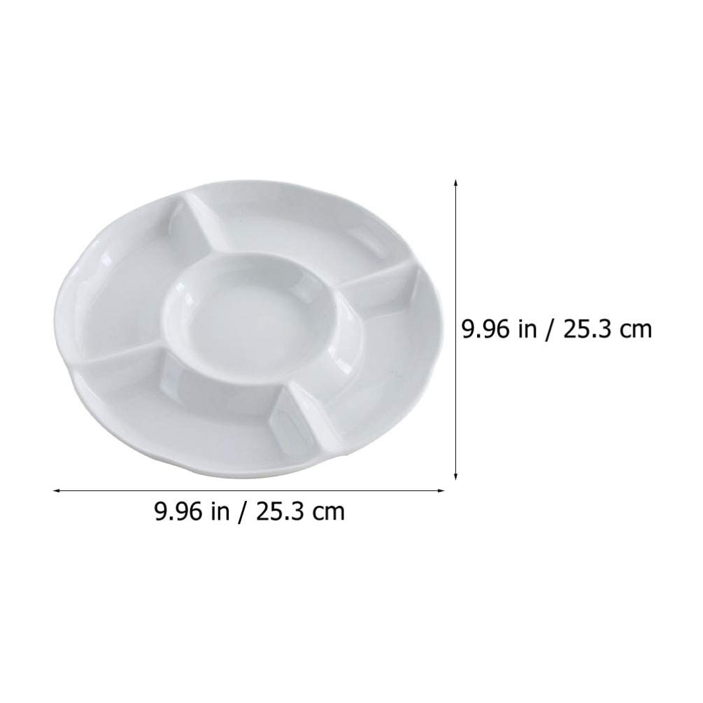 DOITOOL 12-Inch Round Melamine Divided Serving Platter - 6 Compartment Appetizer Tray for Chips, Dips, Veggies, Candy & Snacks - Perfect for Parties, BBQs, Picnics & Entertaining
