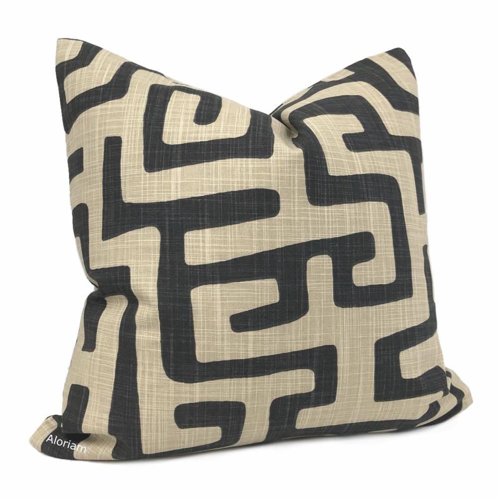 Gopal Black Tan Tribal Maze Pillow Cover - Bohemian Home Decor for Living Room, Bedroom, Sofa - Unique Ethnic Design Throw Pillow Case 18x18 Inches
