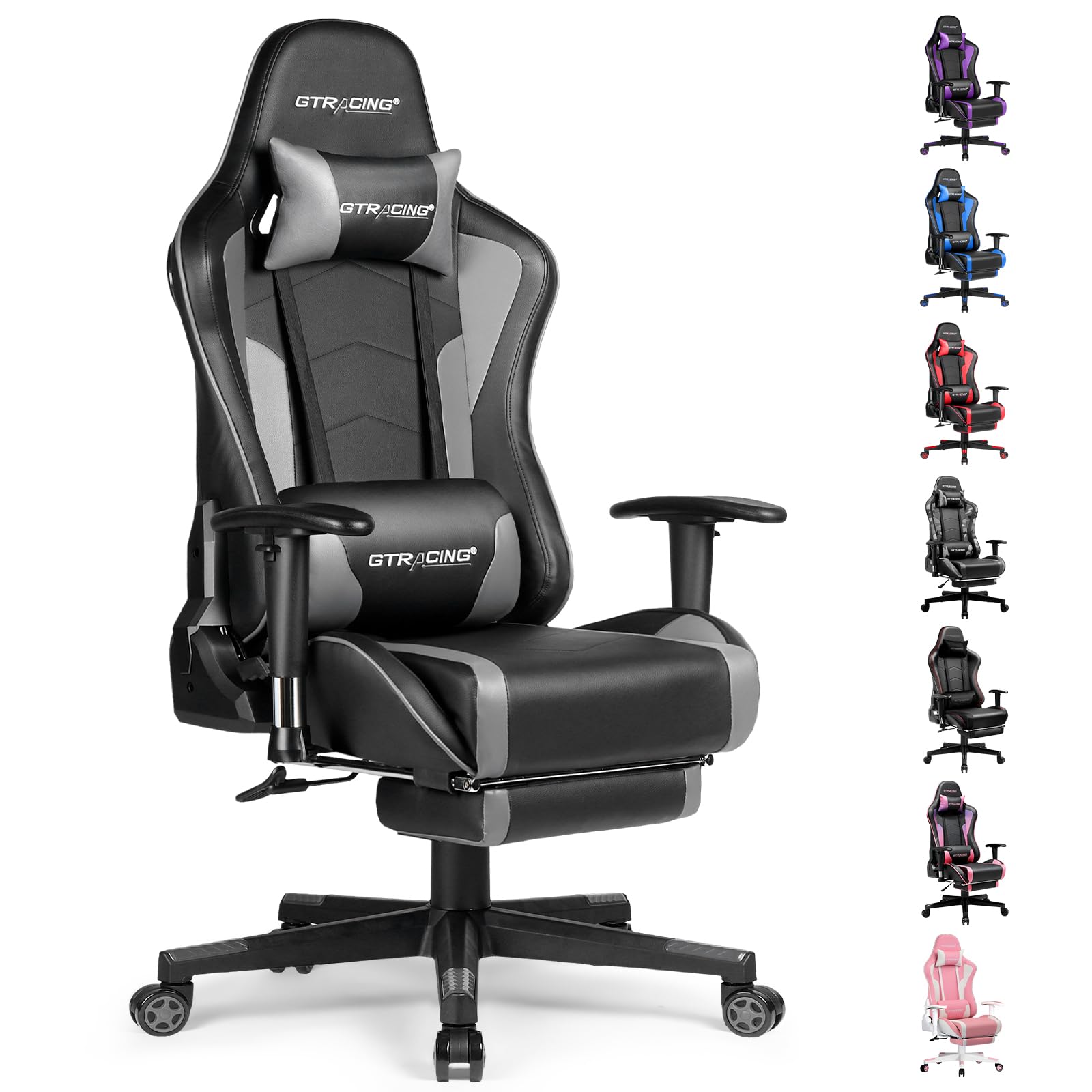 GTRACING Ergonomic Gaming Chair with Bluetooth Speakers, Footrest & Lumbar Support - Heavy Duty Video Game & Office Desk Chair for PC, Console Gaming & Home Office Use
