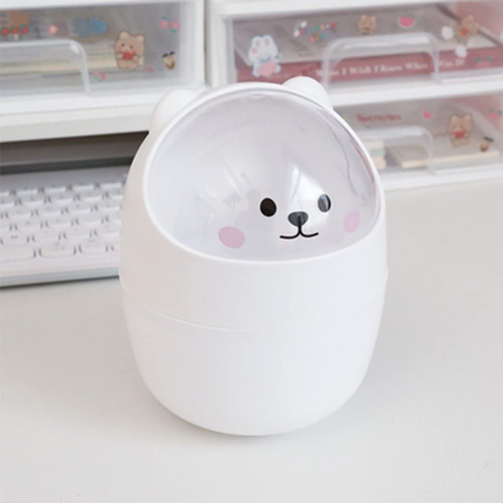 Cute Bear Mini Desktop Trash Can with Lid - Kawaii Pen Holder & Storage Bin for Office, Bedroom, and Dorm Organization