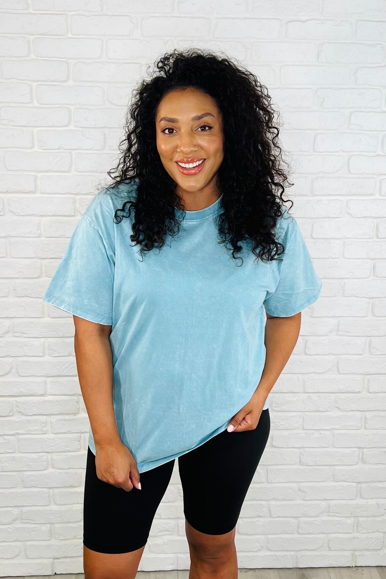 Stylish Dusty Teal Drop Shoulder Oversized T-Shirt - Women's Casual Basic Tee for Everyday Wear & Loungewear