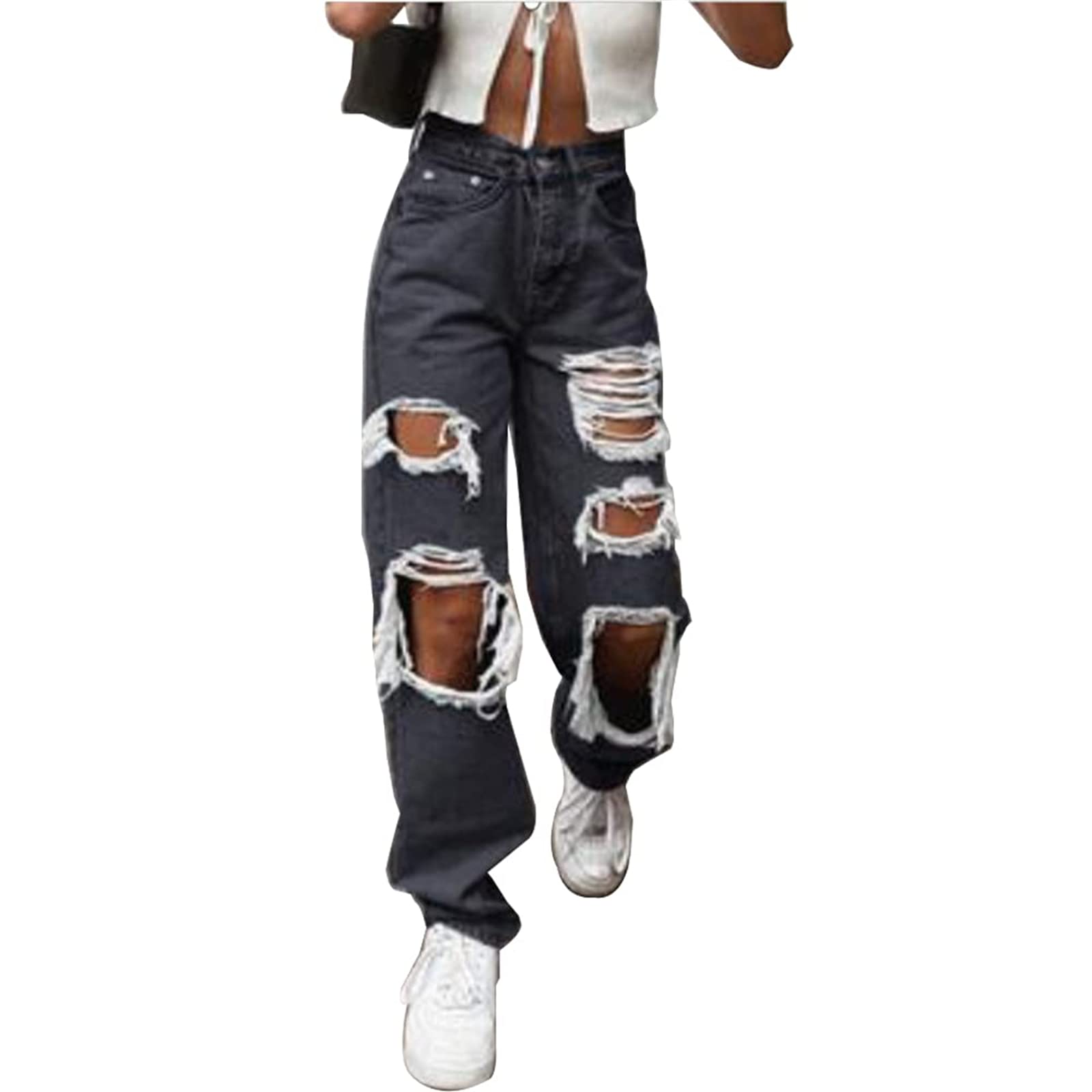 Women's High Waisted Mom Jeans - Vintage Baggy Boyfriend Jeans with Ripped Details | Wide Leg Streetwear Pants for Casual Outfits & Trendy Looks
