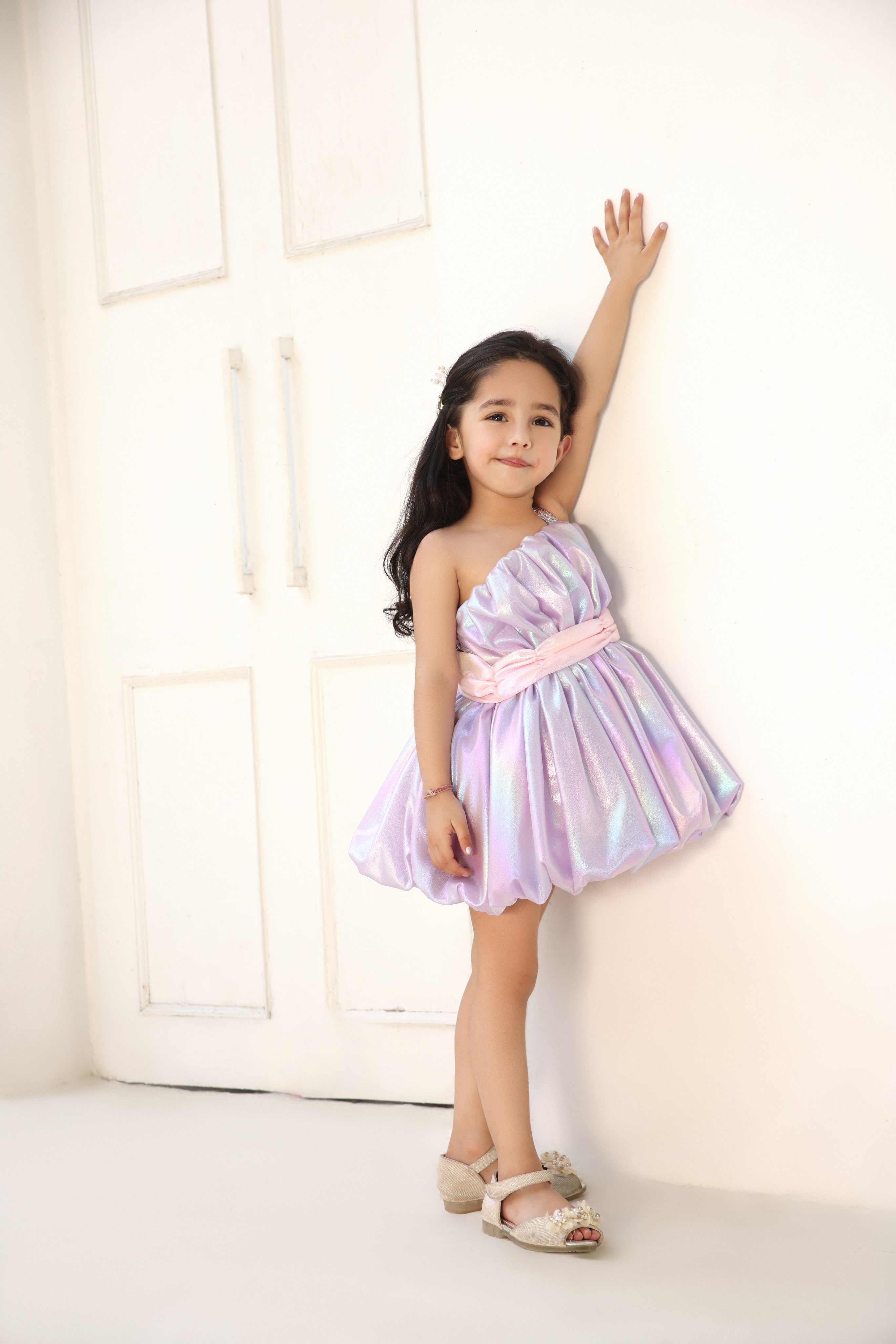 Pre Order: Elegant Purple Metallic Frock Dress for Women - Perfect for Evening Parties, Weddings & Special Occasions