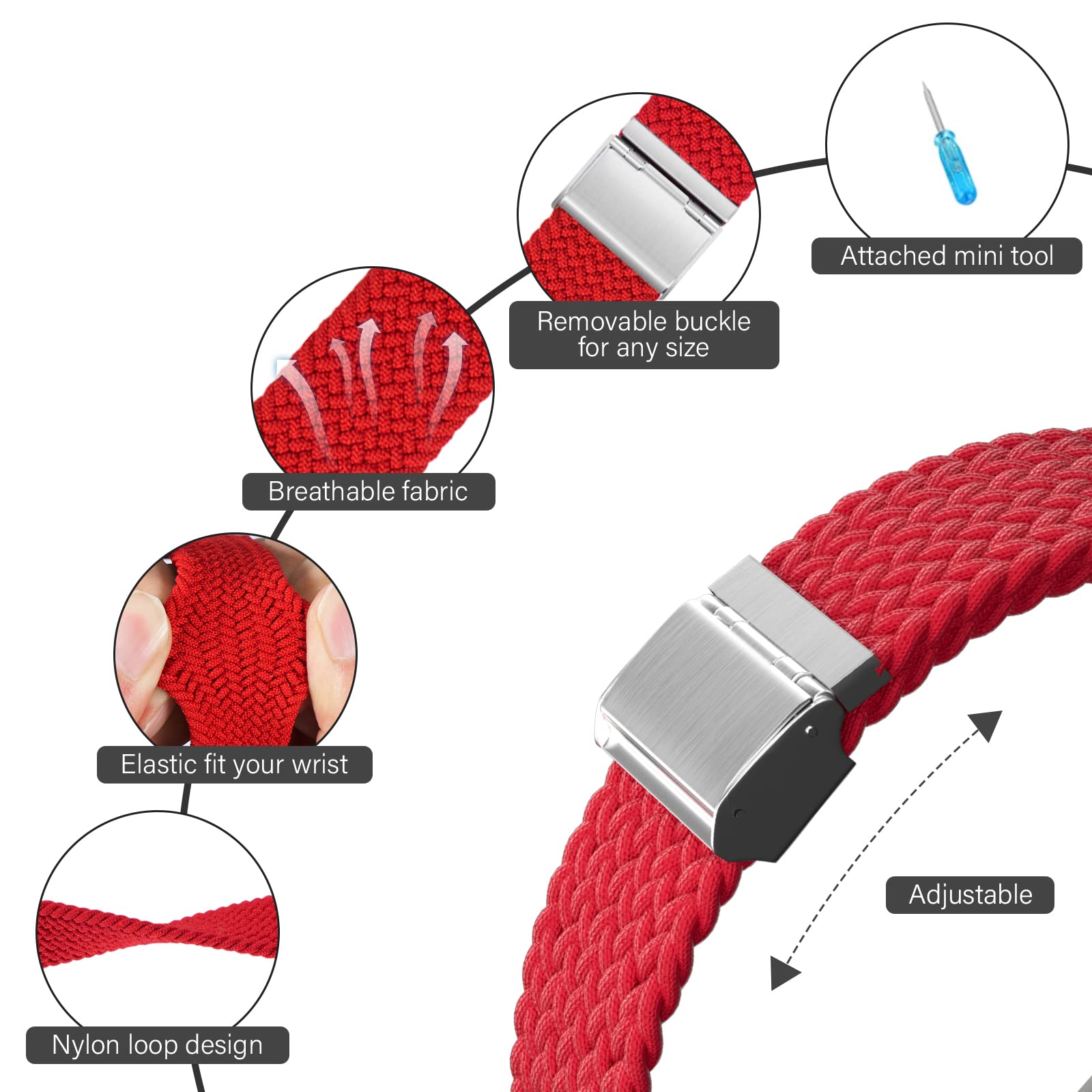 Braided Nylon Apple Watch Bands for Series 9/8/7/6/5/4/3/2/SE/Ultra/Ultra 2 - Adjustable, Breathable Replacement Strap for 38mm/40mm/41mm/42mm/44mm/45mm/49mm - Perfect for Workouts, Running & Everyday Wear
