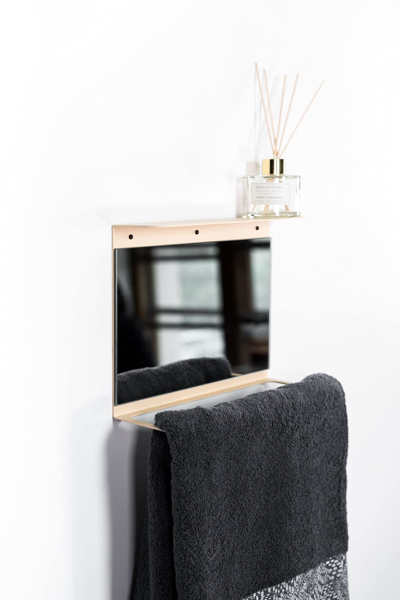 Stainless Steel Towel Rack with Shelf - Bathroom Wall Mount Storage for Hand Towels & Shower Accessories (Beige) - Perfect for Small Spaces