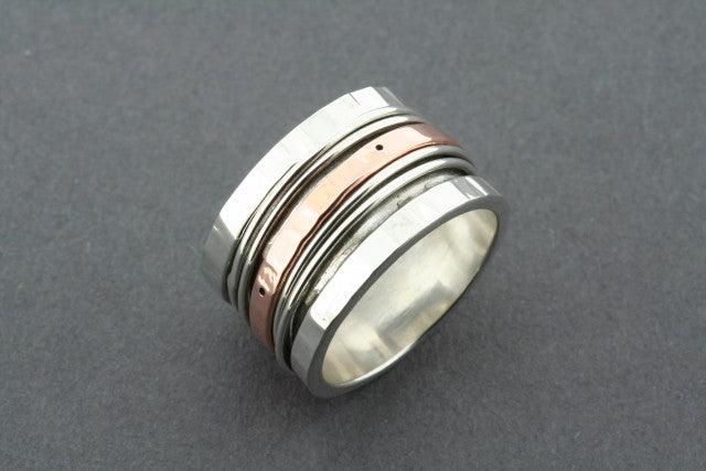 Vintage Copper & Silver Plated Multi Spinner Ring for Women - Adjustable Stackable Fashion Jewelry for Daily Wear, Meditation & Stress Relief