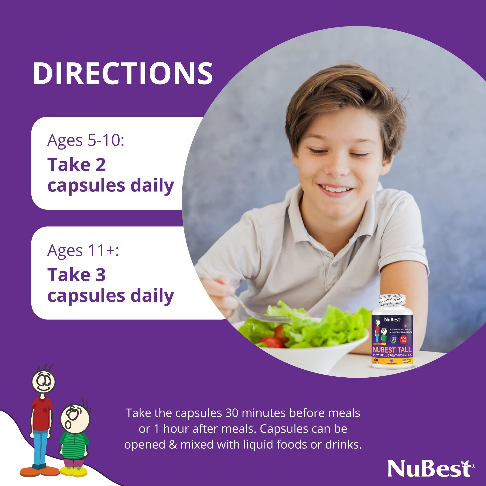 NuBest Tall Kids & Teens Height Growth Supplement - Calcium, Collagen & Herbs for Strong Bones, Immunity & Healthy Development - Ideal for Children 5+ Who Don't Drink Milk Daily - 2 Pack (2 Months Supply) - Perfect for School-Age Growth Support & Active Lifestyles