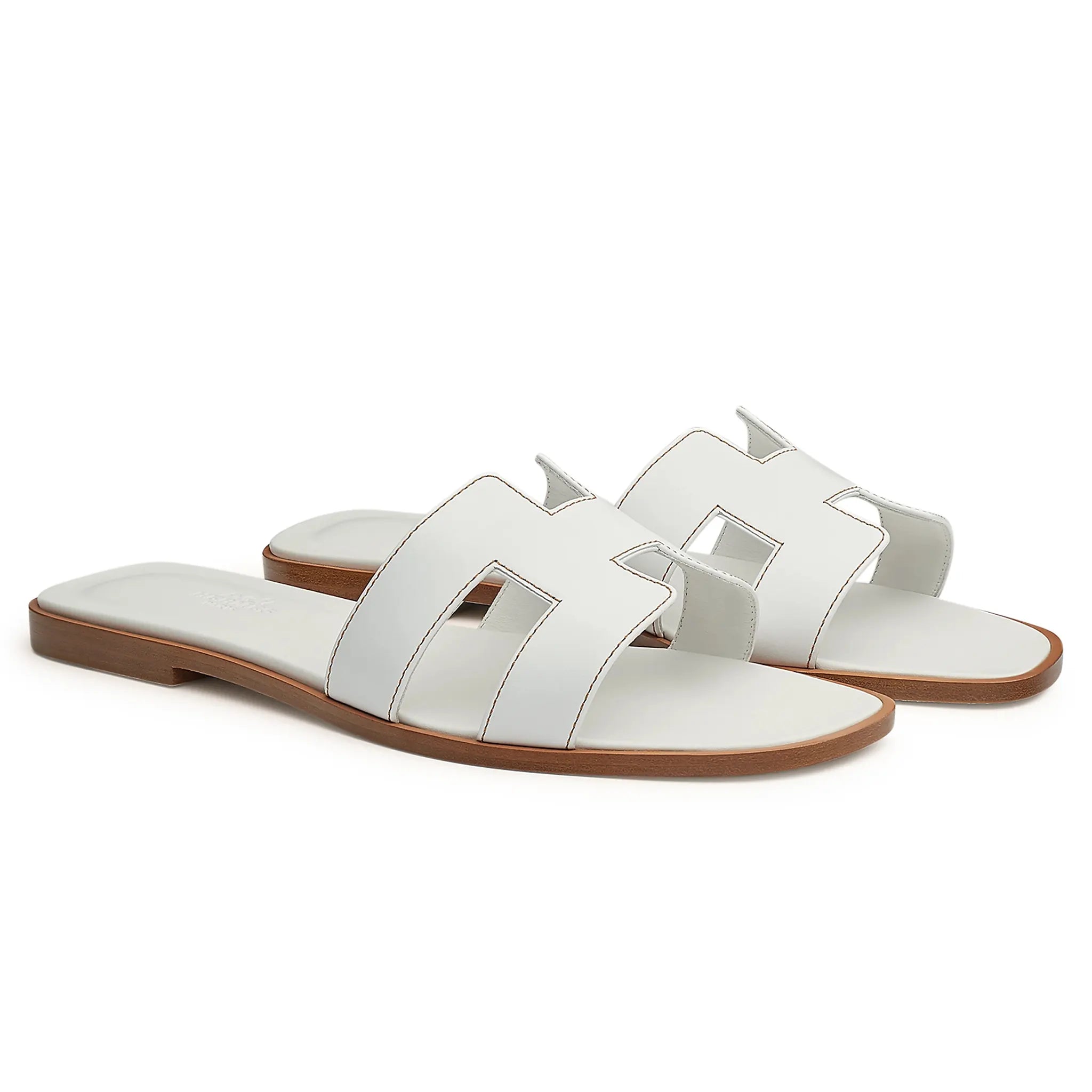 Hermès Paris Oran Sandals - Women's Luxury Leather White Sandals for Summer, Beach & Casual Outings