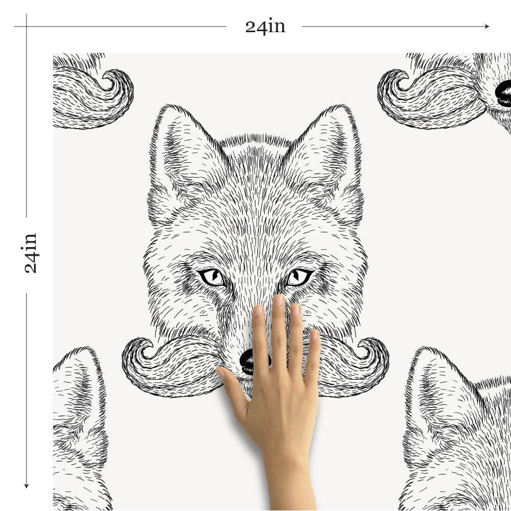 White and Black Fox Animal Peel and Stick Removable Wallpaper 9729 - Self-Adhesive Decorative Wall Mural for Nursery, Kids Room, and Home Decor