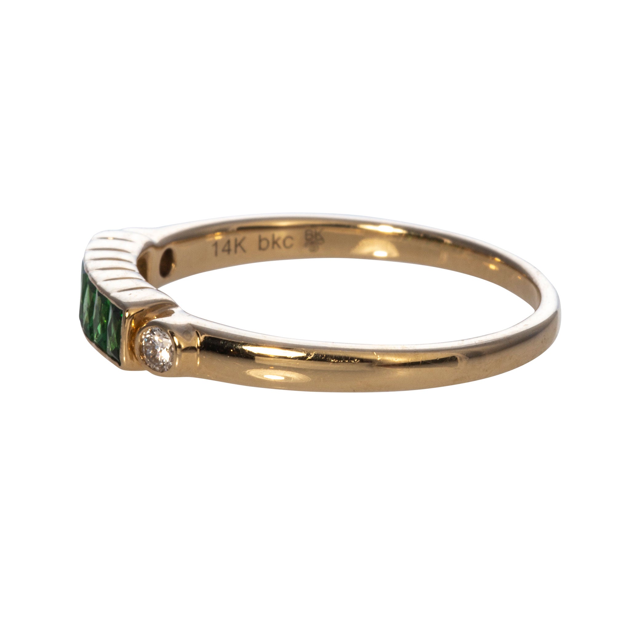 14K Yellow Gold Tsavorite and Diamond Ring for Women - Elegant Stackable Band for Engagement, Wedding, or Everyday Wear