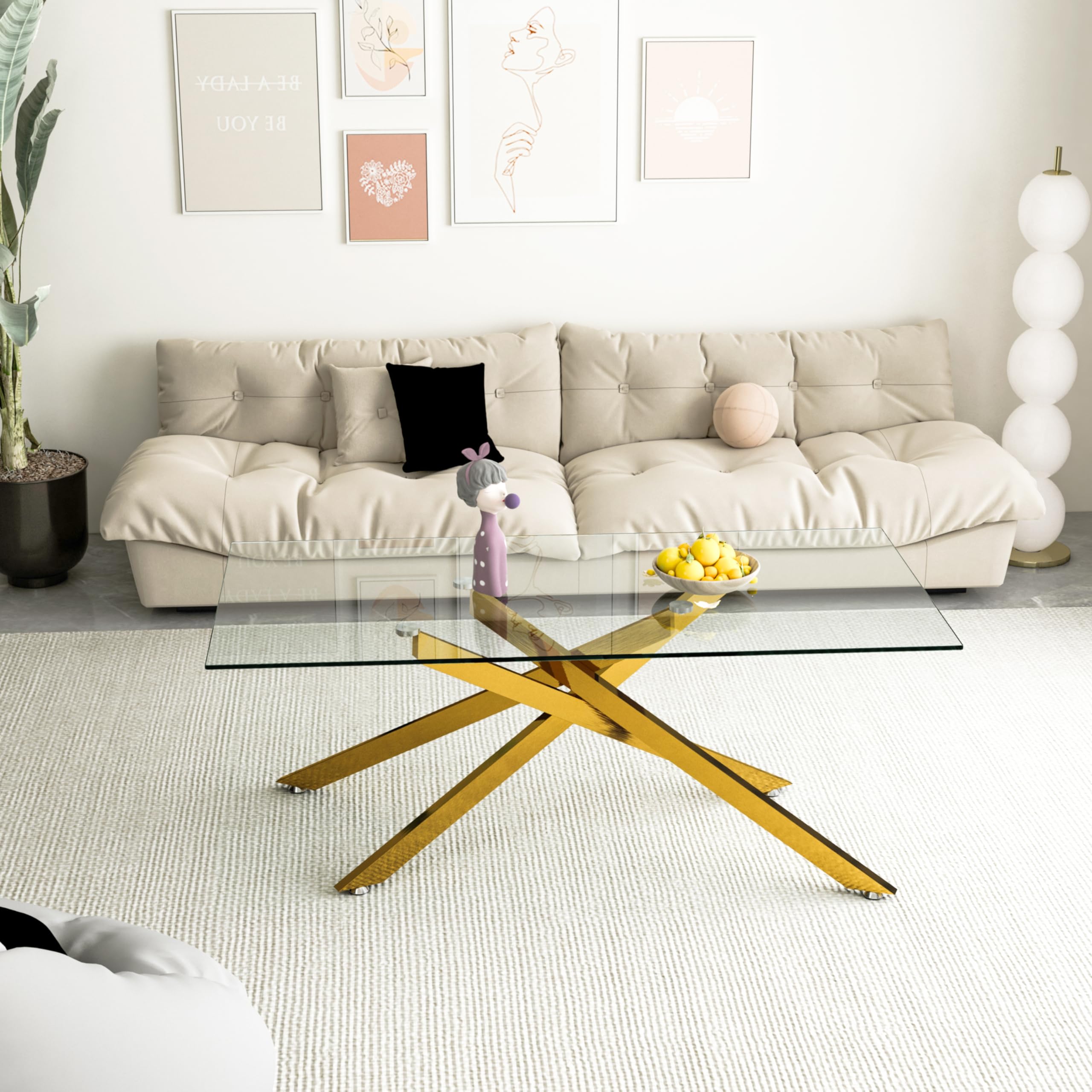 Modern 2-Piece Glass Coffee Table Set with Tempered Glass Top & Gold Metal Legs - Living Room & Home Office Furniture - Perfect for Small Spaces, Sofa Sets & Lounge Areas