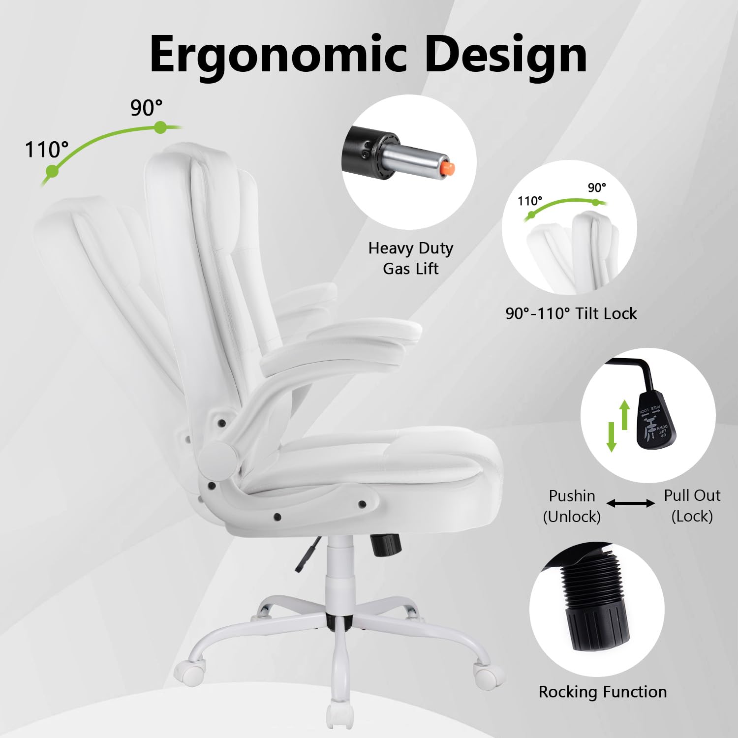 Premium White Leather Executive Office Chair - Ergonomic High Back Desk Chair with Adjustable Flip-up Armrests & Lumbar Support - Perfect for Home Office, Conference Rooms & Professional Workspaces