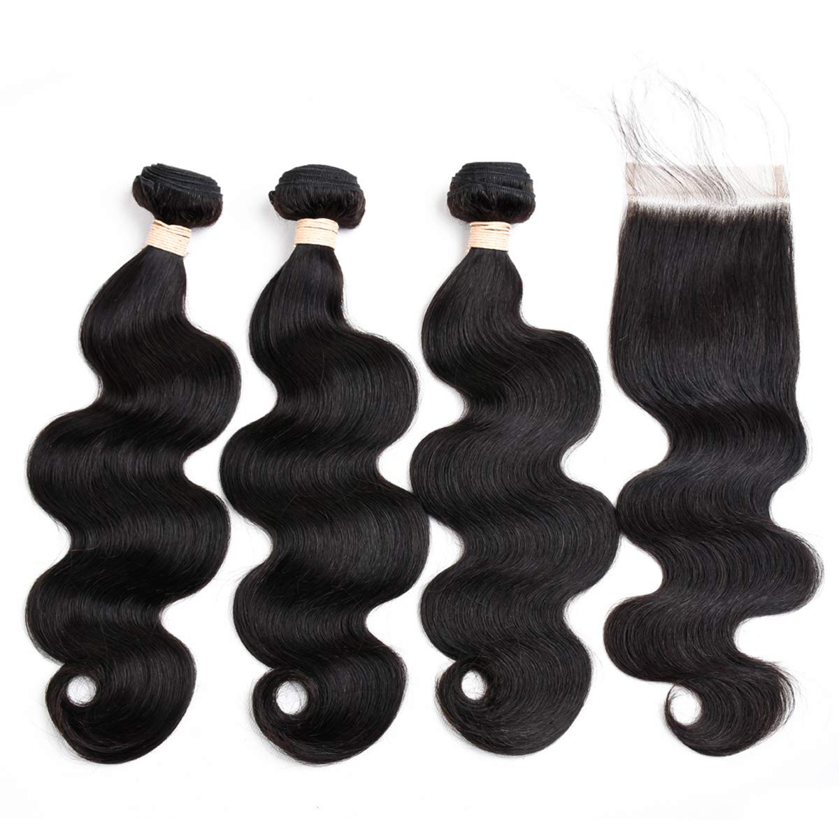 Brazilian Virgin Human Hair Bundles with 4x4 Lace Closure - Unprocessed Body Wave Hair Extensions (26