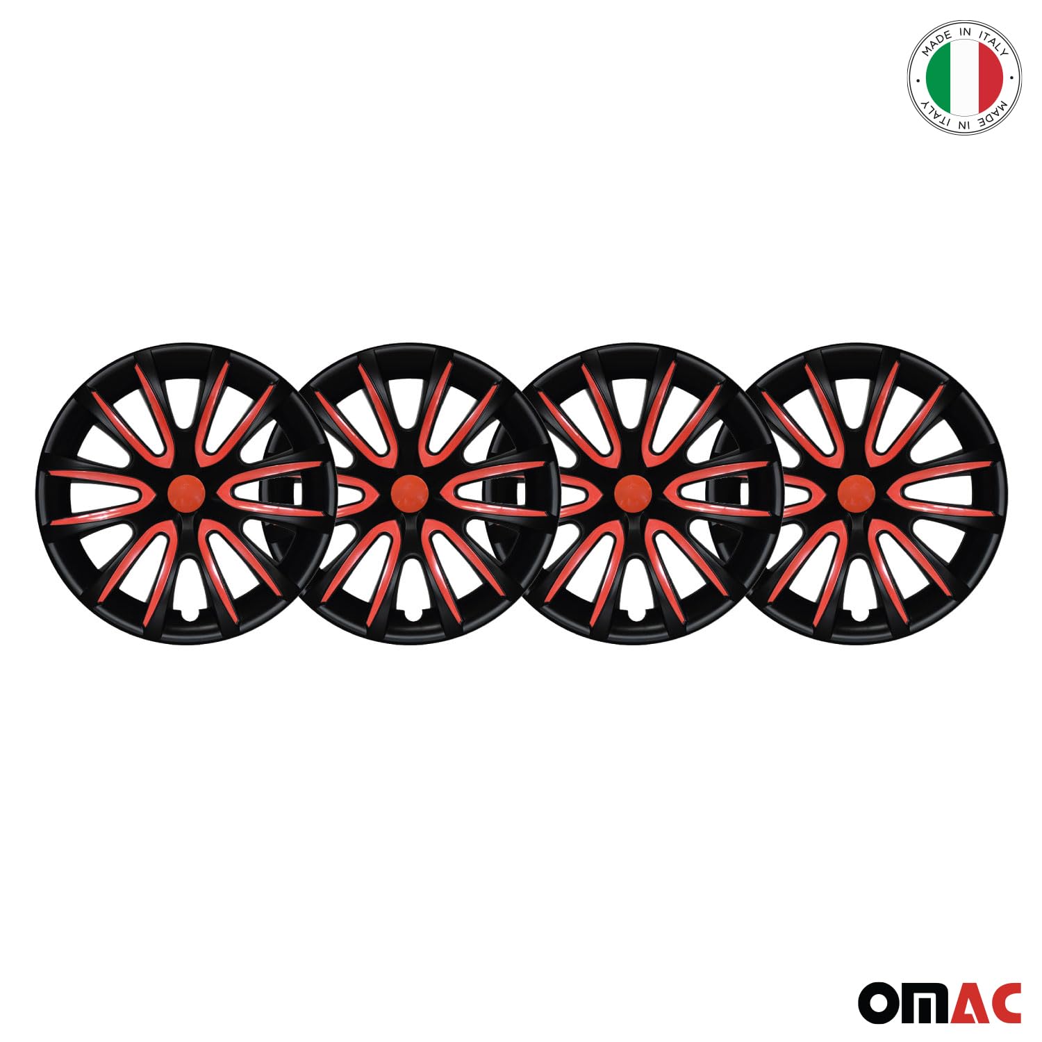 OMAC 16 Inch Black & Red Matte Wheel Covers (Set of 4) - Premium Snap-On Hub Caps for Toyota Sienna - Durable R16 Rim Covers Replacement Accessories - Perfect for Car Upgrades & Off-Road Protection