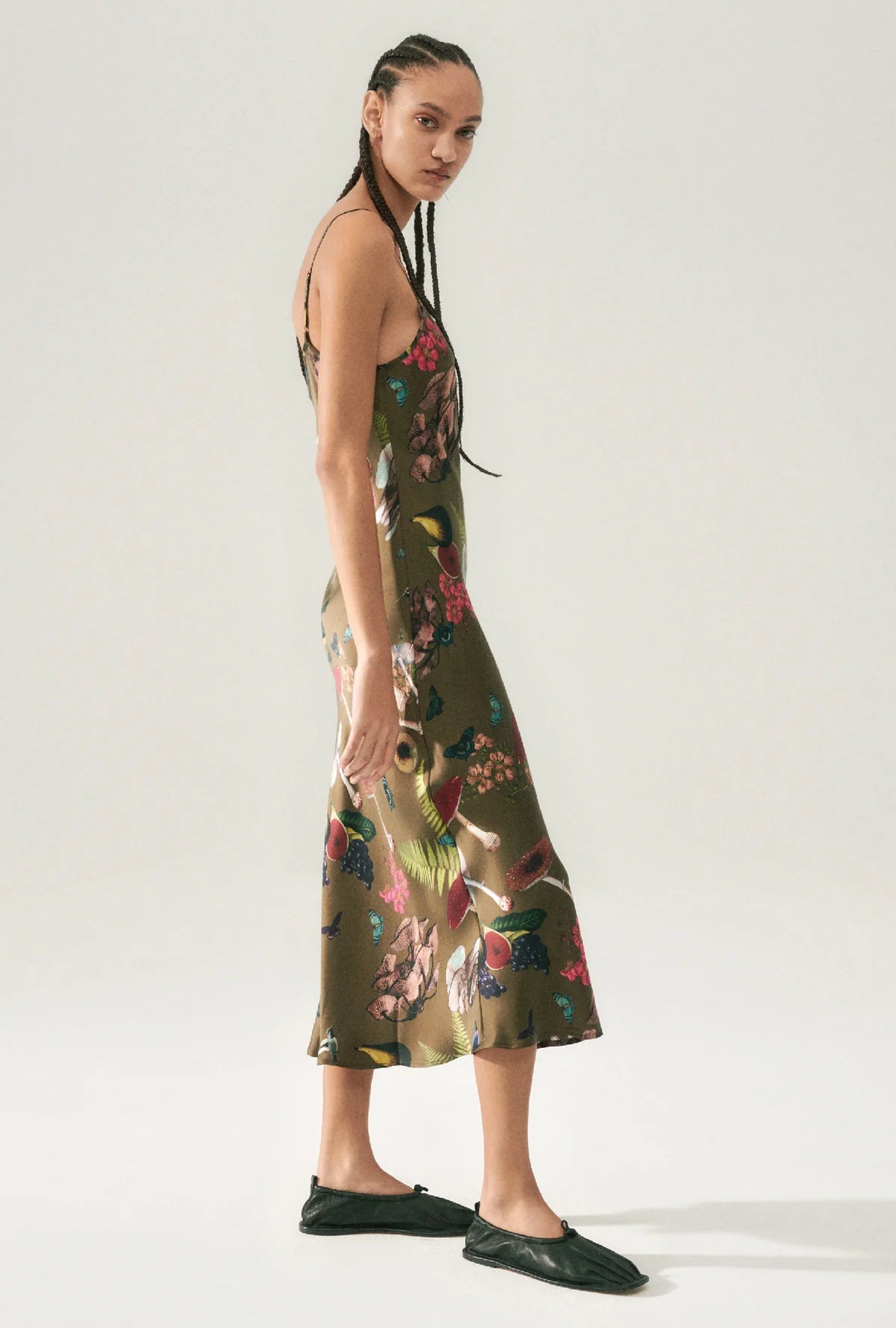 90s Slip Dress with Magic Mushroom Print - Dark Earth Tone Vintage Style for Women | Perfect for Boho Festivals, Date Nights & Layered Outfits