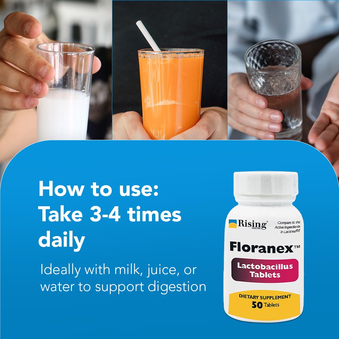 Rising Health Floranex Tablets - Lactobacillus Probiotic Dietary Supplement for Digestive Health & Immune Support - 50 Count | Supports Gut Balance, Travel Wellness & Daily Digestive Comfort