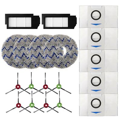 ECOVACS DEEBOT X1 Omni/X1TURBO/X1 Plus Replacement Parts Kit - 5 Dust Bags, 4 Mop Pads, 2 HEPA Filters, 8 Side Brushes (19pcs) - Compatible Robot Vacuum Cleaner Accessories for Hardwood Floors & Pet Hair Cleaning