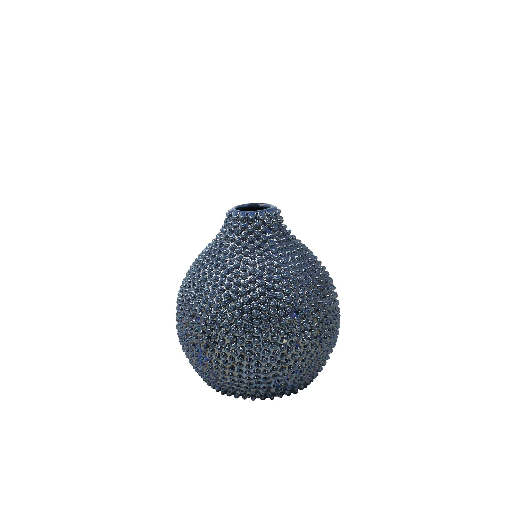 Kingston Living 8 Inch Blue Spiked Bottle-Shaped Vase - Unique Home Decor for Modern Living Room, Wedding Centerpiece & Boho Chic Interior Design