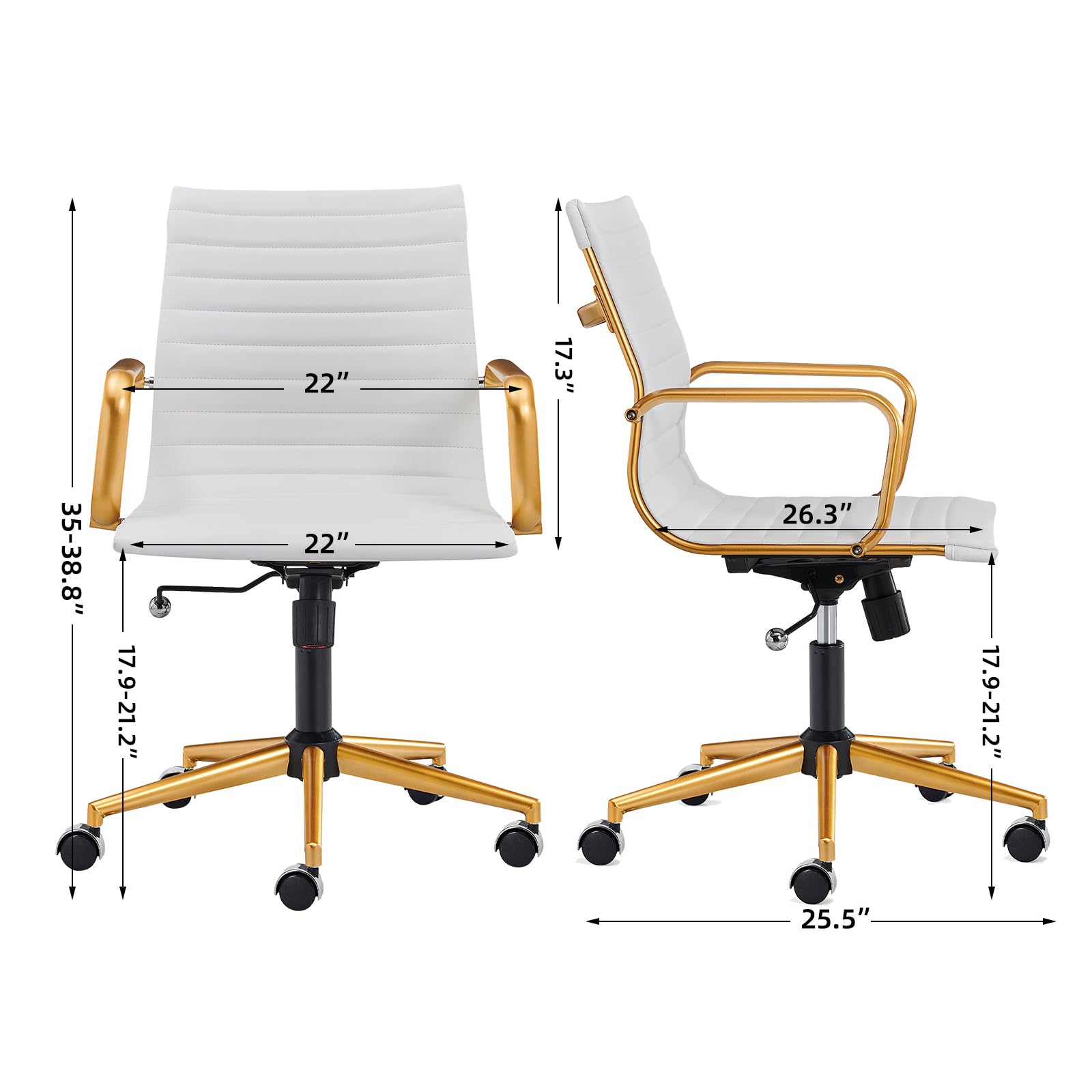 Ergonomic Computer Chair with Adjustable Swivel - White & Gold Office Desk Chair for Home & Work - Comfortable Support for Long Hours - Perfect for Gaming, Remote Work & Study Sessions