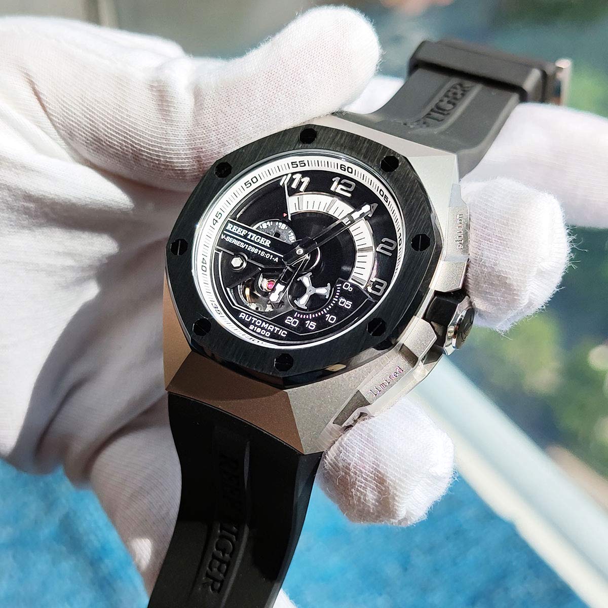 REEF TIGER Luxury Men's Automatic Mechanical Sports Watch - Stainless Steel Chronograph Waterproof Wristwatch RGA92S7 | Perfect for Business, Diving & Outdoor Activities