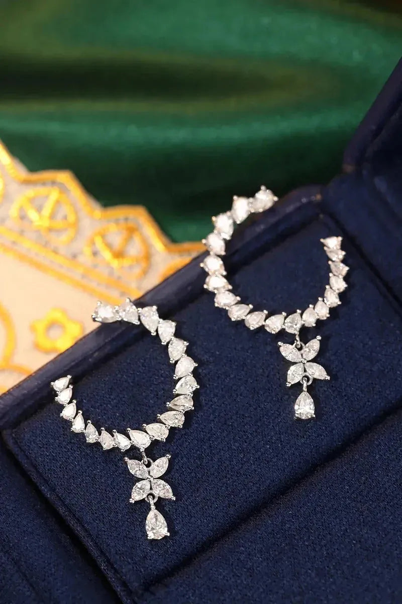 18K White Gold Moon Drop Earrings with 2.9 Carat Natural Diamonds | Romantic Wedding Jewelry for Women | Perfect for Bridal, Anniversary & Special Occasion Gifts