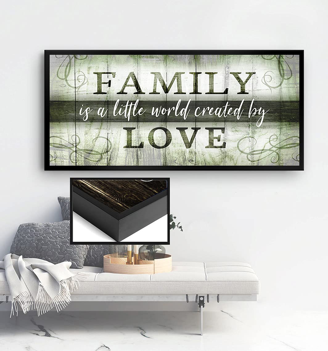 Family Wall Art Decor - Farmhouse Canvas Sign for Living Room (Green, Black Frame 60x27) - Home & Gift