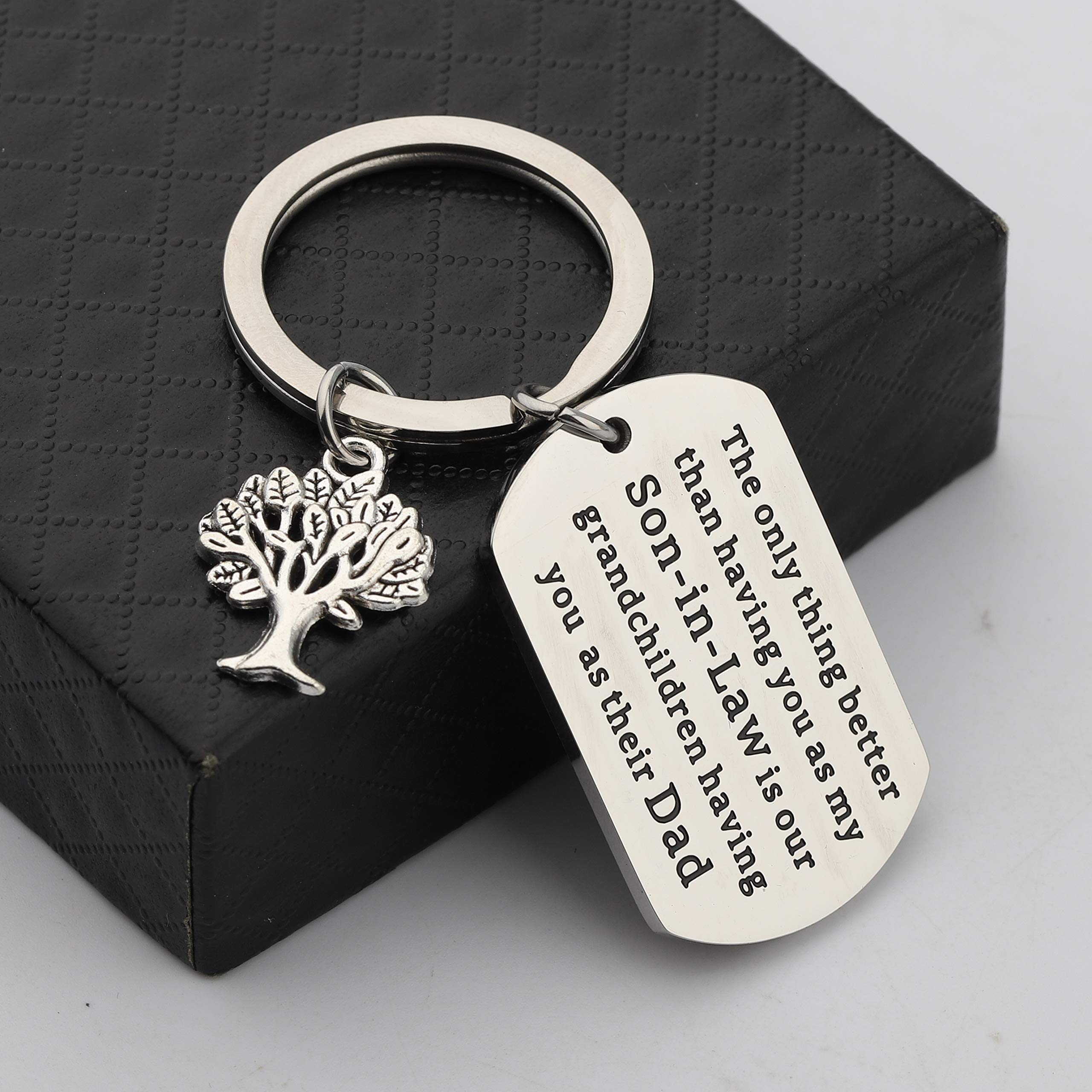 BEKECH Son-in-Law Keychain - Funny Father-in-Law Gift for Wedding, Anniversary & Family Events | Unique 'Better Than Having You As My Son-in-Law' Engraved Keyring for Dad