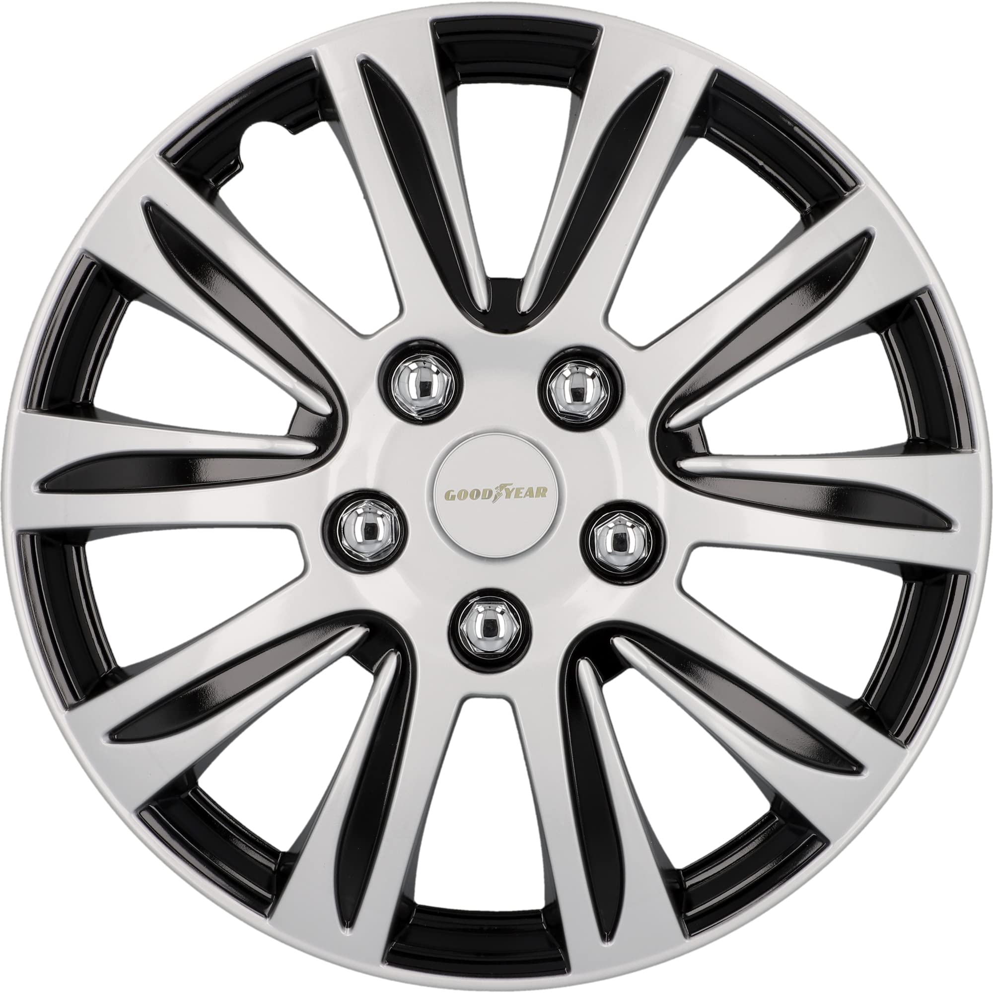 Cartrend 10627 Laredo 15-Inch Wheel Covers - Set of 4 (38.1cm) Black & Silver Hub Caps for Cars, SUVs & Trucks - Enhance Your Vehicle's Style & Protection for Daily Commute & Road Trips