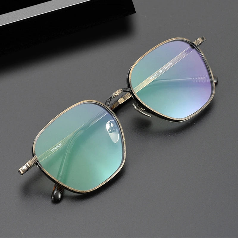Unisex Black Titanium Square Eyeglasses - Flat Top Full Rim Frame 43101 | Perfect for Work, Reading & Fashion