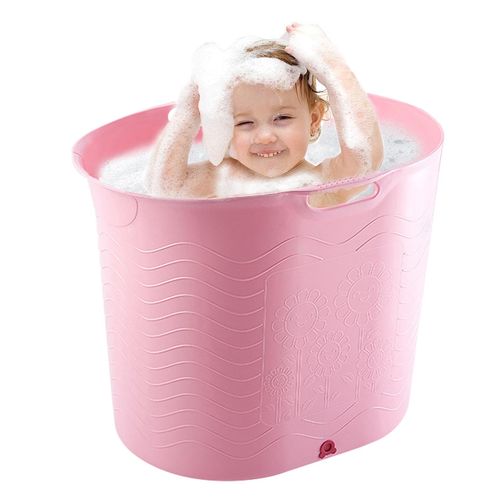 High-Temperature Resistant Baby Bathtub with Drainage - Deep Large Shower Tub for Toddlers & Newborns | Perfect for Baby Showers, Bath Time & Nursery Essentials (Pink/Blue) - Ideal for Home, Daycare & Travel Use
