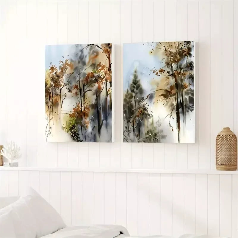 2Pcs Forest Nature Abstract Landscape Tree Woodland Framed Wall Art Print 50x75cm - High Quality Canvas Painting Ready to Hang - Australian Made - Perfect for Living Room, Bedroom & Office Decor
