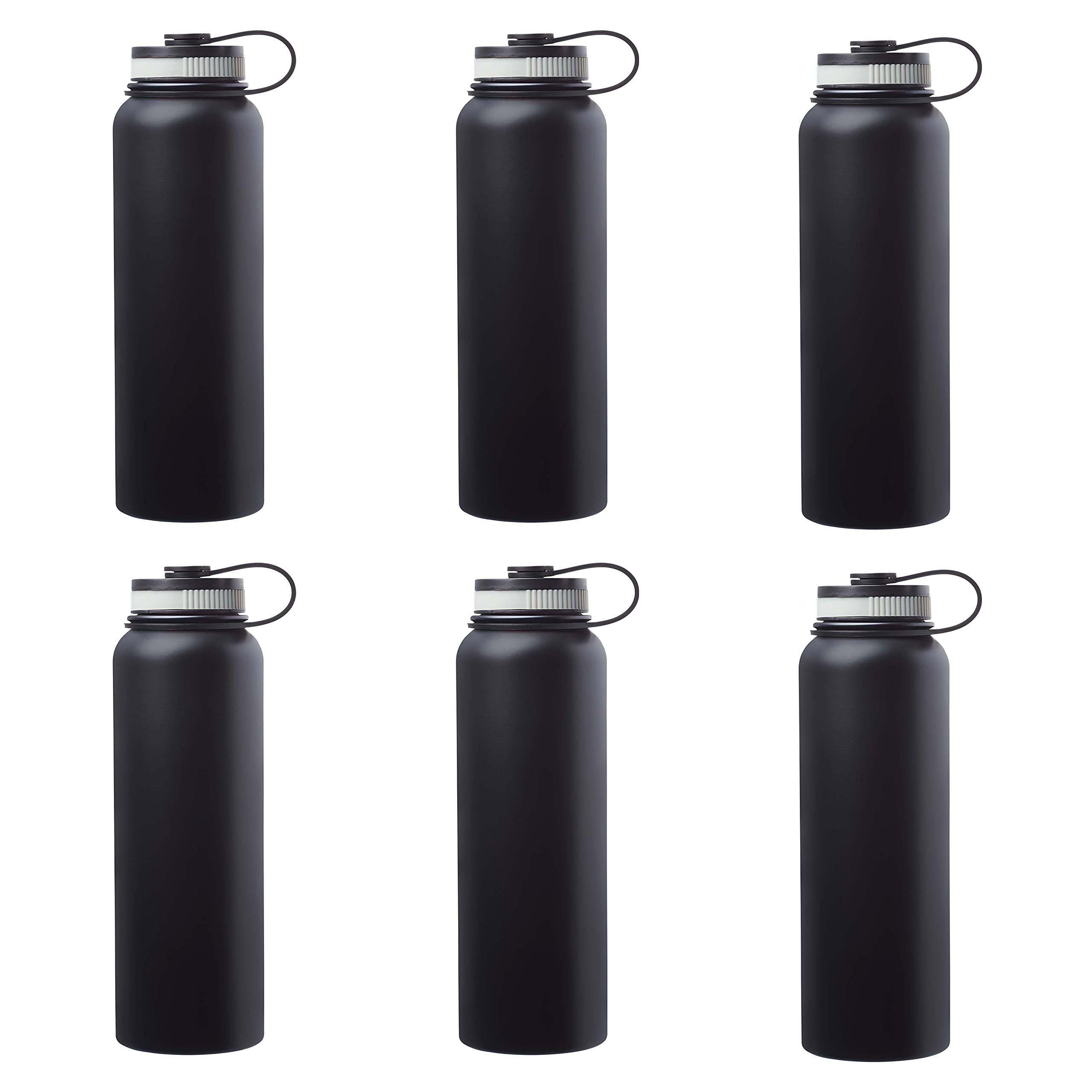 6-Pack 41oz Stainless Steel Vacuum Insulated Water Bottles - Double Wall Thermal Flask, Leakproof & BPA-Free - Perfect for Gym, Hiking, Camping & Office Use