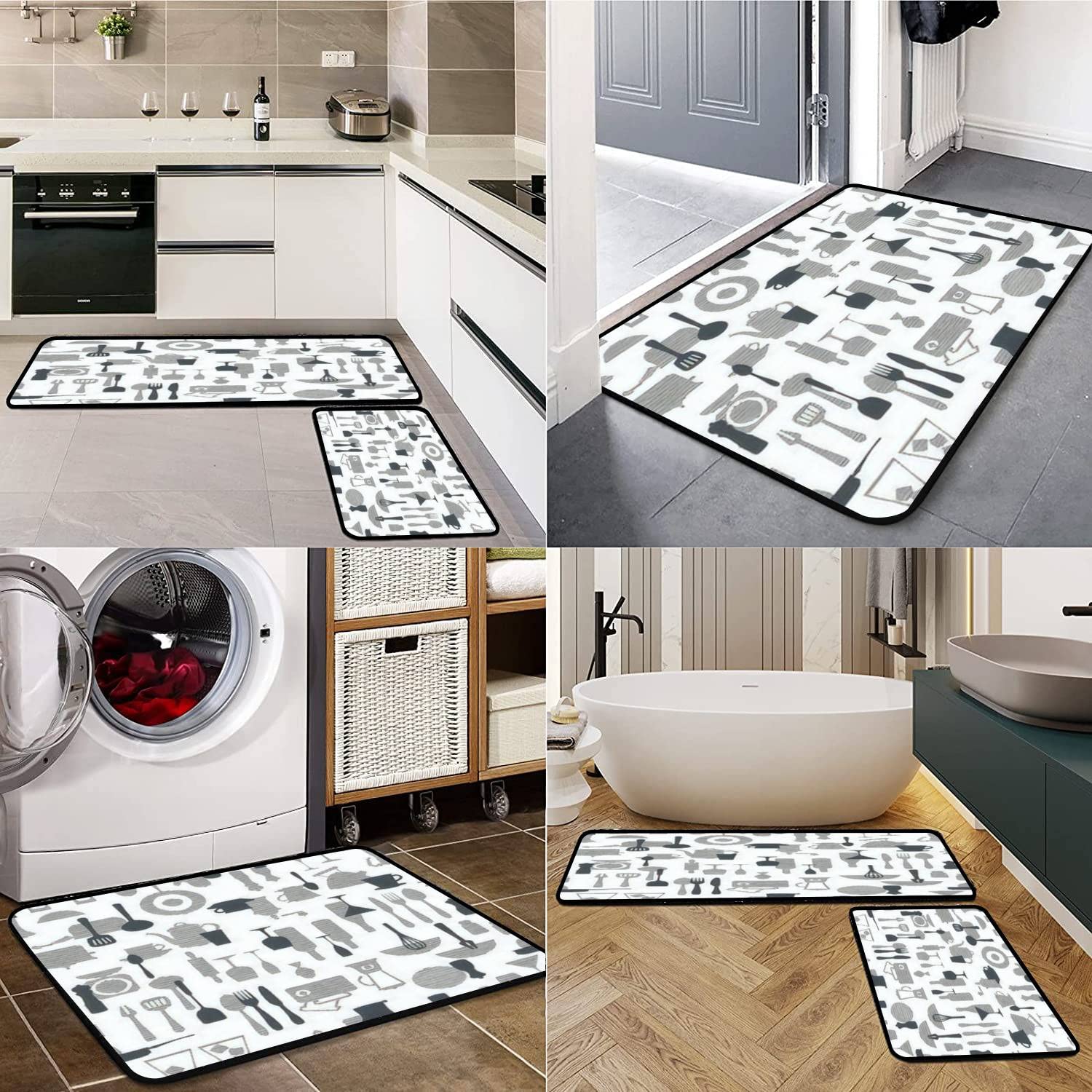 Non-Slip Washable Kitchen Rugs Set - Anti-Fatigue Floor Mats for Standing Comfort, Decor Runner for Kitchen & Bathroom - Perfect for Cooking, Dishwashing & High-Traffic Areas