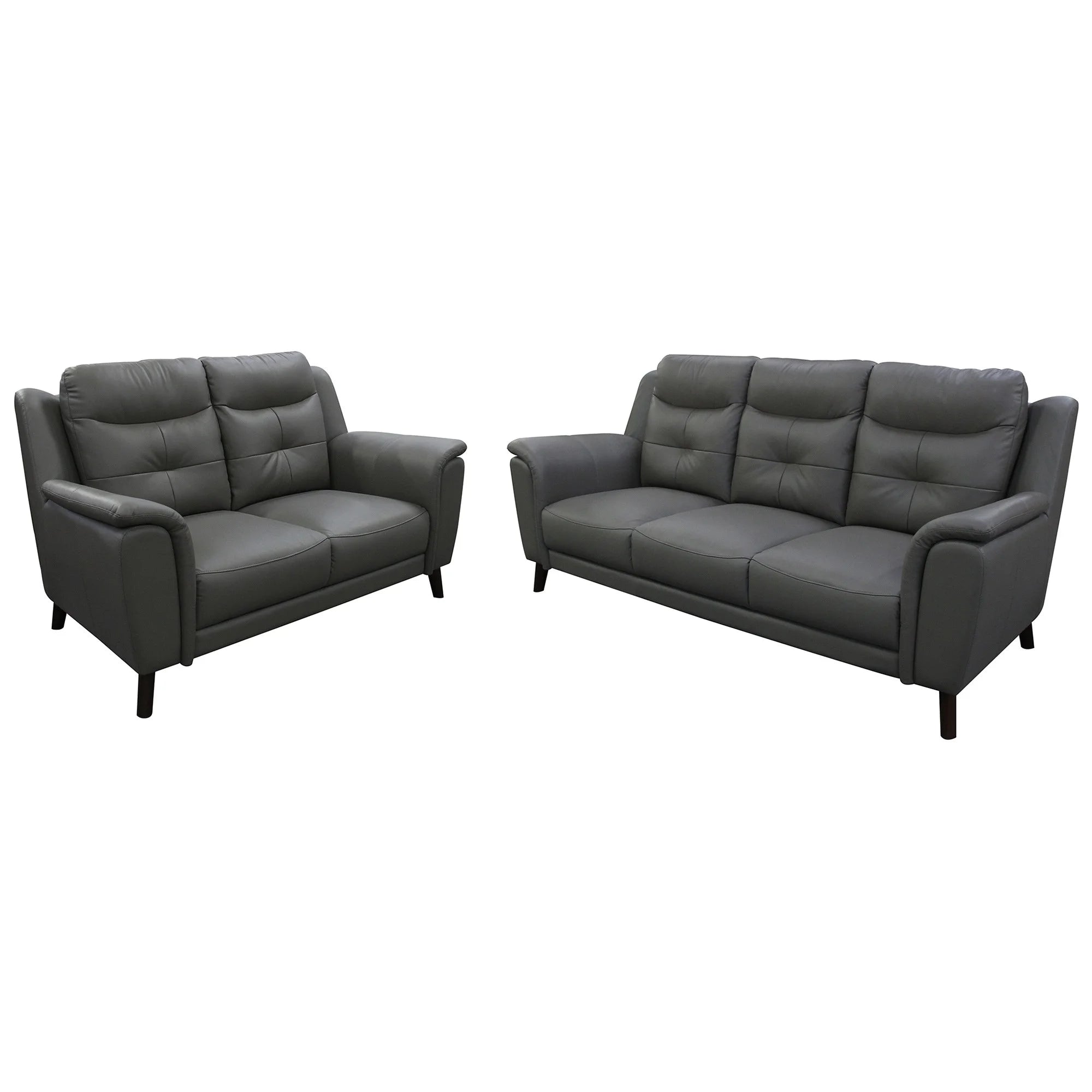 Premium 3+2 Seater Genuine Leather Sofa Set - Modern Gunmetal Gray Living Room Furniture for Home Theater & Lounge Areas