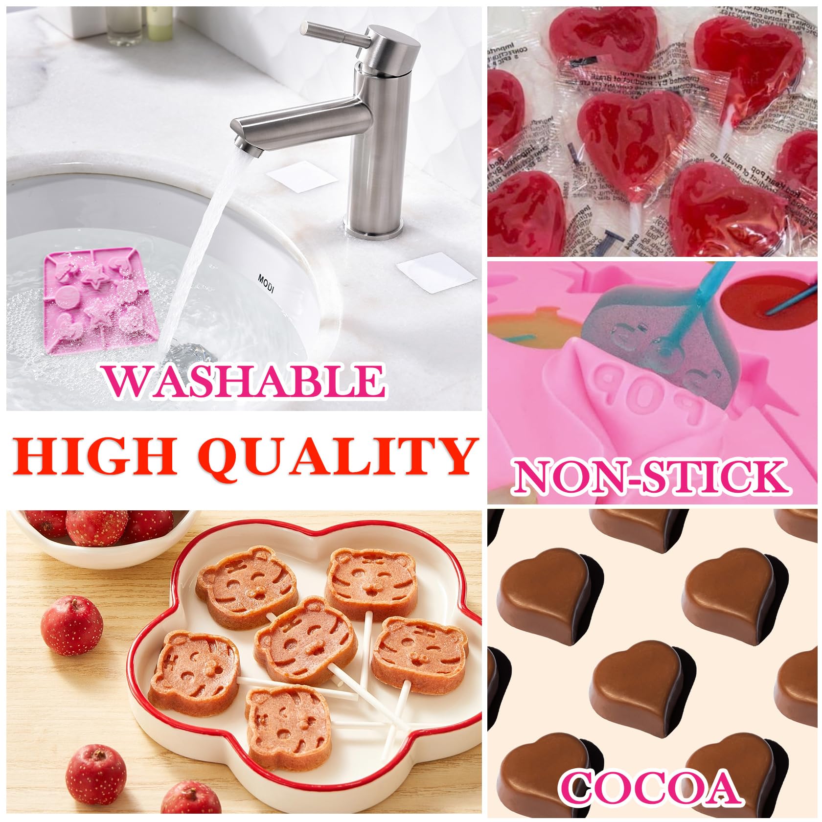 Premium Silicone Lollipop Molds Set - 8 Round Nonstick Candy Molds with 20 Sticks for DIY Hard Candies, Chocolates, Jellies & Baking - Perfect for Birthday Parties, Halloween Treats & Homemade Gifts