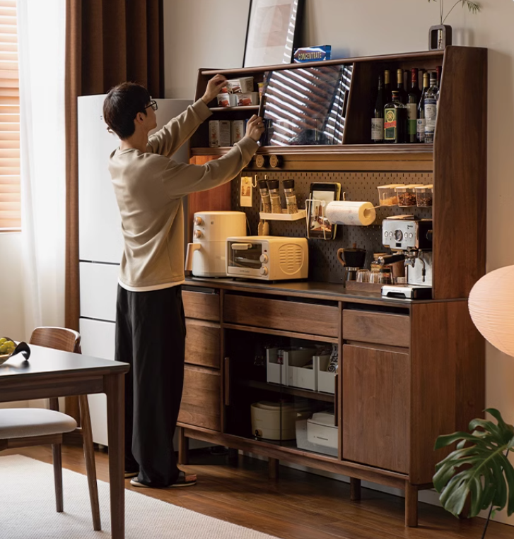 Premium Black Walnut Solid Wood Sideboard - Modern Luxury Buffet Cabinet for Dining Room, Living Room & Entryway Storage