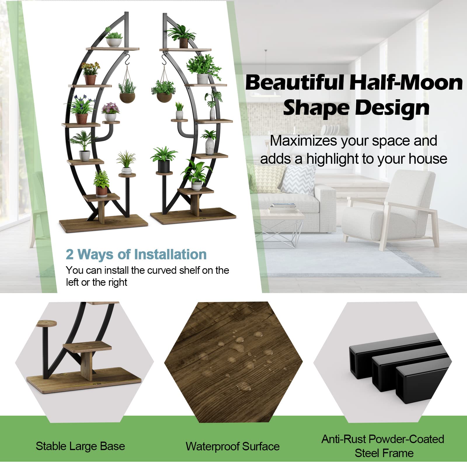Giantex 6-Tier Half Moon Metal Plant Stand Indoor, 61