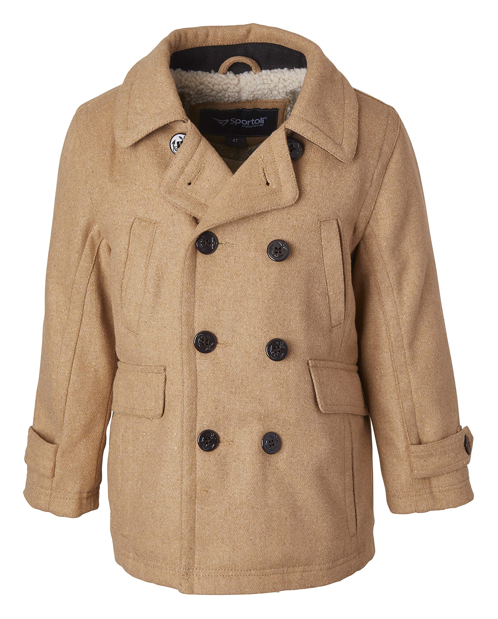 Sportoli Boys Classic Wool Blend Sherpa Winter Peacoat Jacket - Warm & Stylish Outerwear for School, Holidays & Outdoor Activities