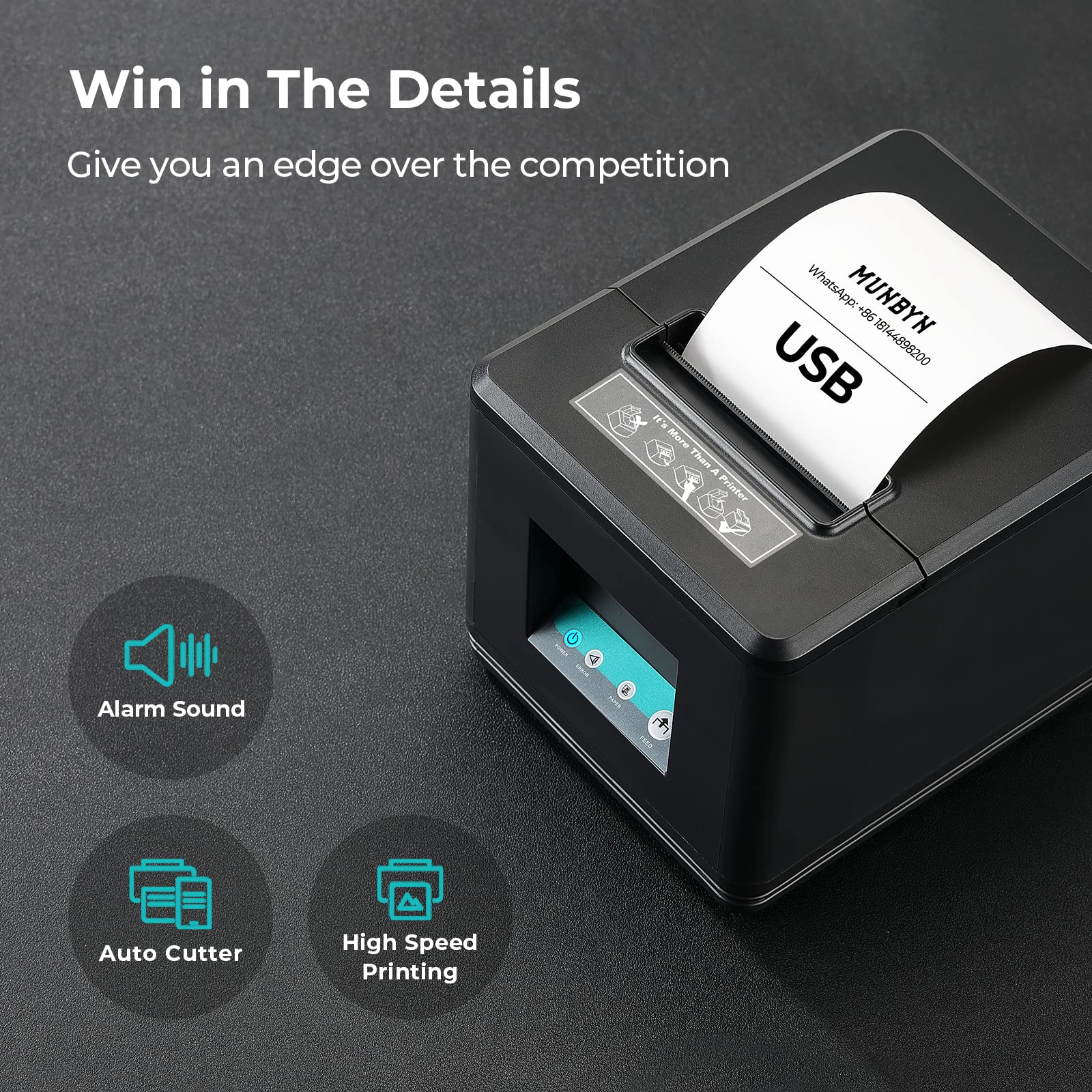 MUNBYN 80mm USB Thermal Receipt Printer with Auto Cutter - ESC/POS Compatible for Windows & Mac - Ideal for Retail Stores, Restaurants, and Small Business POS Systems