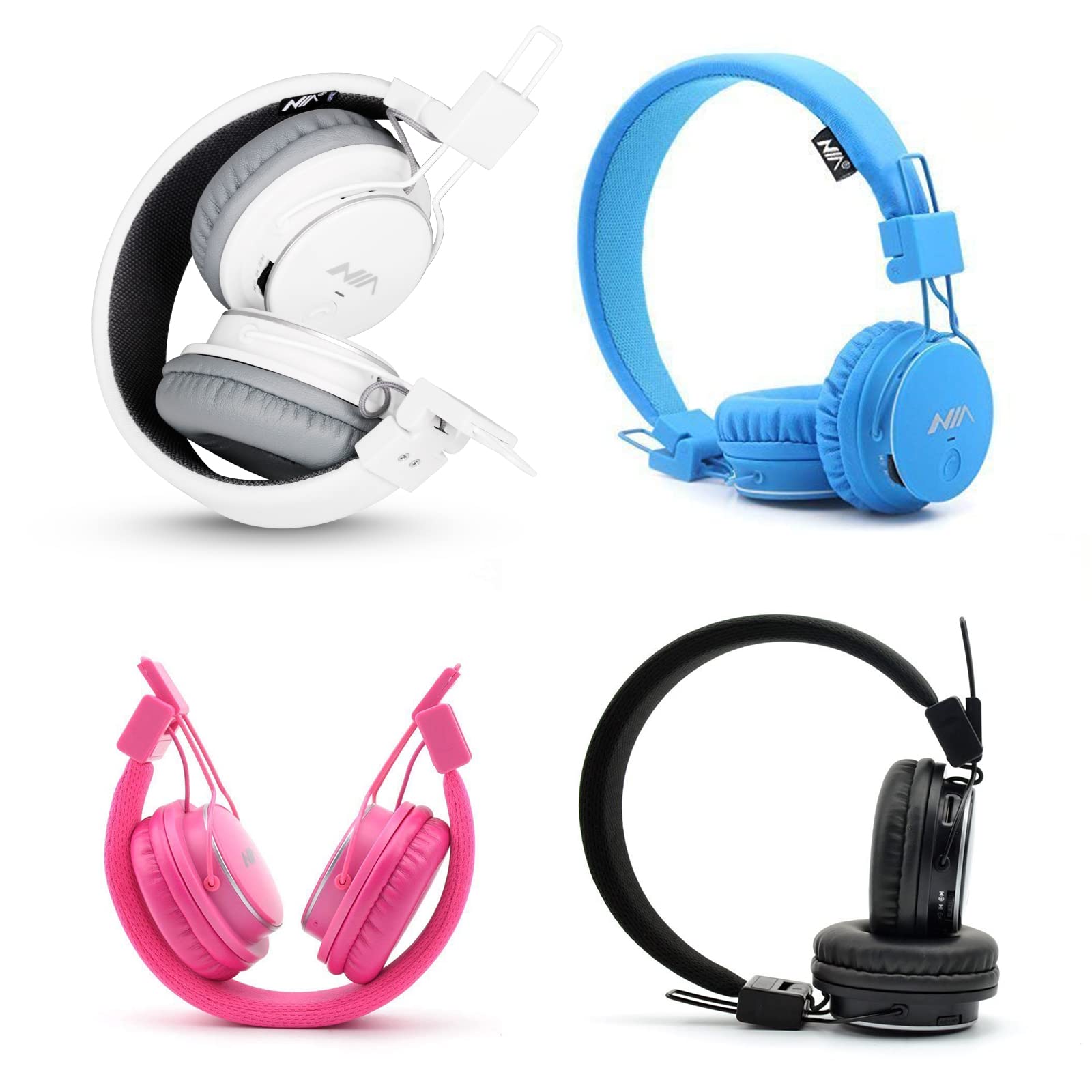 NIA Wireless Over Ear Headphones - Foldable Bluetooth Headset with Stereo Bass, 3.5mm Jack, Built-in Mic, MP3 Player & FM Radio - for Kids, Teens, Phone & Tablet Use - Perfect for School, Travel & Gaming - Black