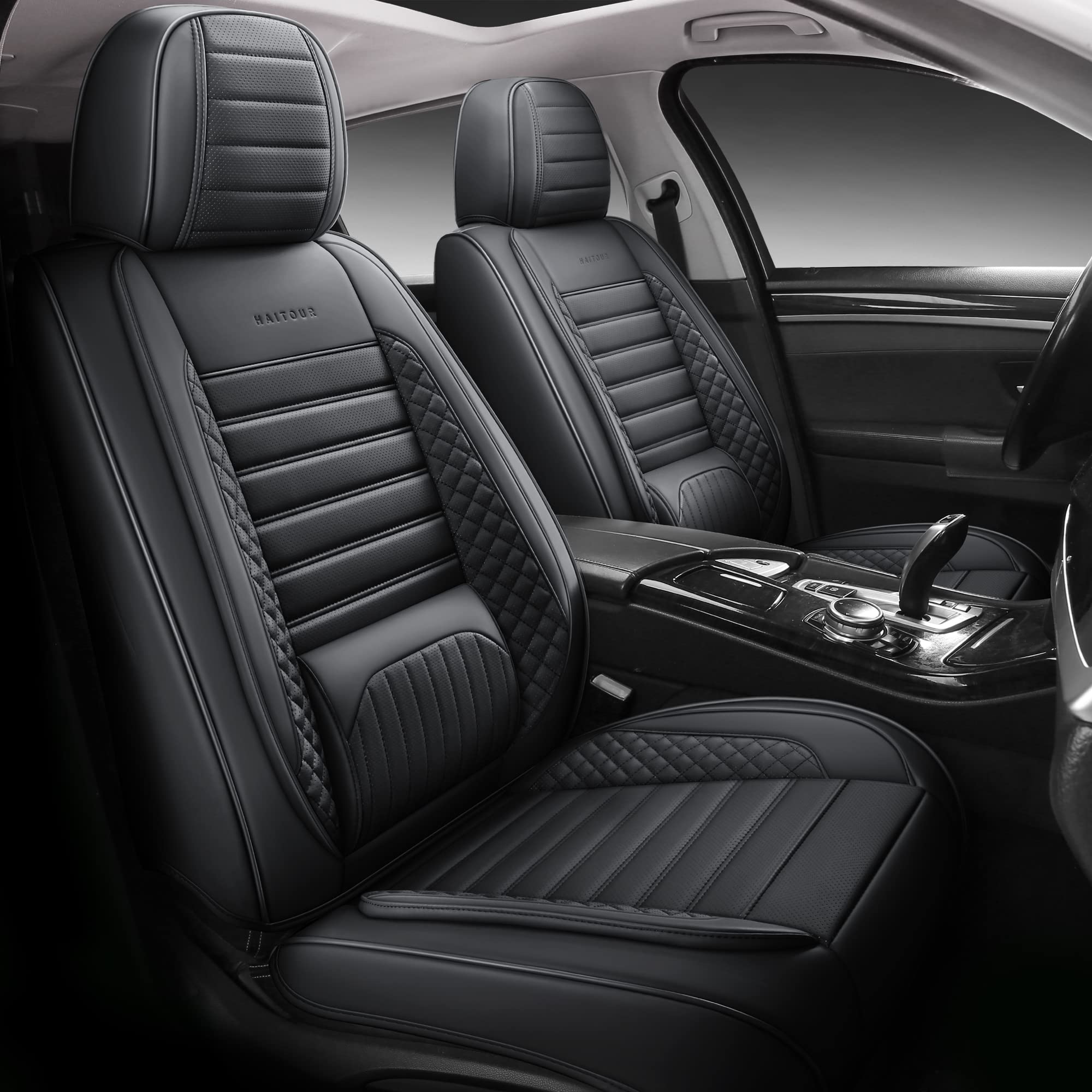 Premium Full Coverage Leather Car Seat Covers - Universal Fit for Most Cars, Sedans, Trucks & SUVs | Waterproof Leatherette Automotive Seat Protectors (Black) | Perfect for Daily Commute, Road Trips & Family Protection