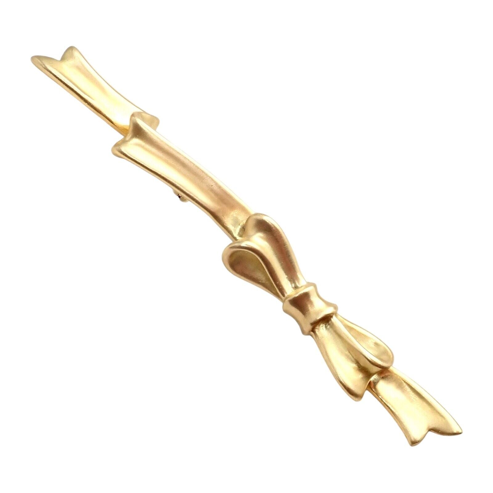 Authentic Angela Cummings 18k Yellow Gold Long Ribbon Bow Pin Brooch Vintage 1984 - Elegant Jewelry Gift for Women, Perfect for Weddings, Parties & Special Occasions