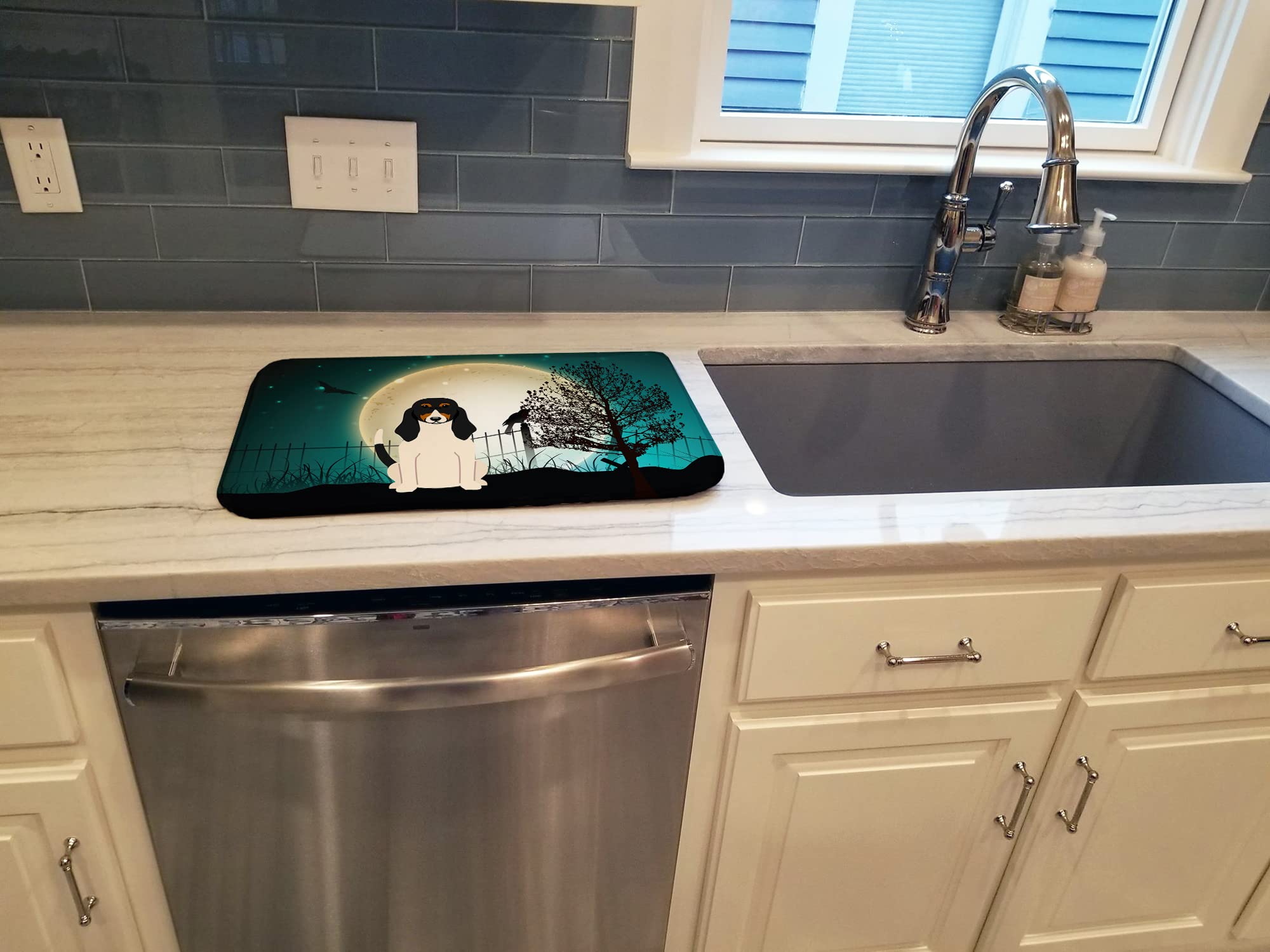 Scary Swiss Hound Dish Drying Mat - Absorbent Kitchen Counter Pad (14x21